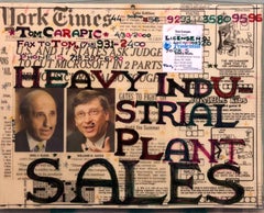 Vintage Mixed Media Outsider Visionary Art Newspaper Collage Bill Gates Laminated 2 side