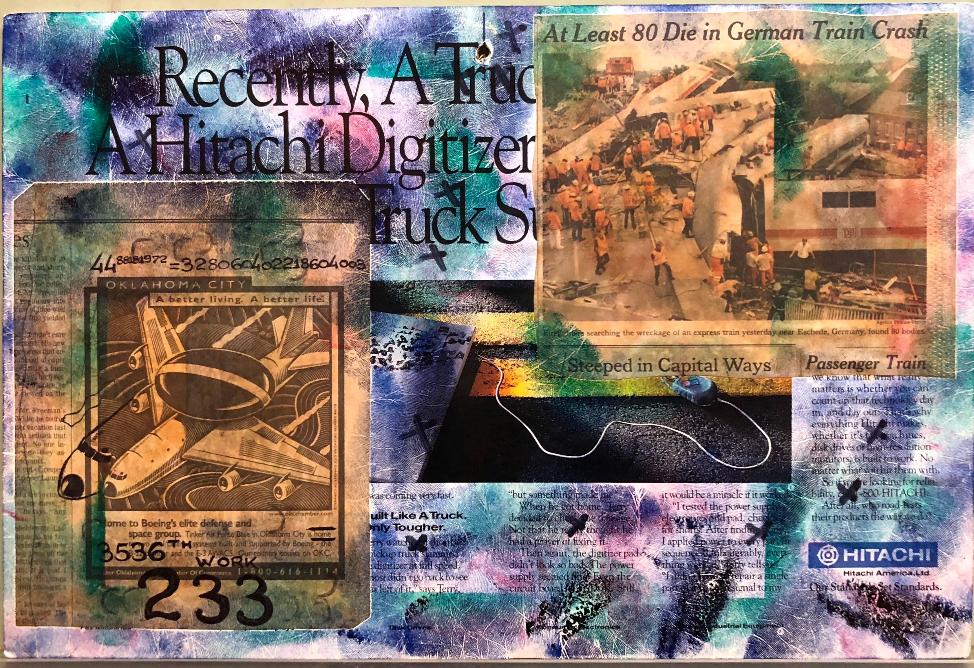 Mixed Media Outsider Visionary Art Newspaper Photo Collage 2 Sided Laminated For Sale 3