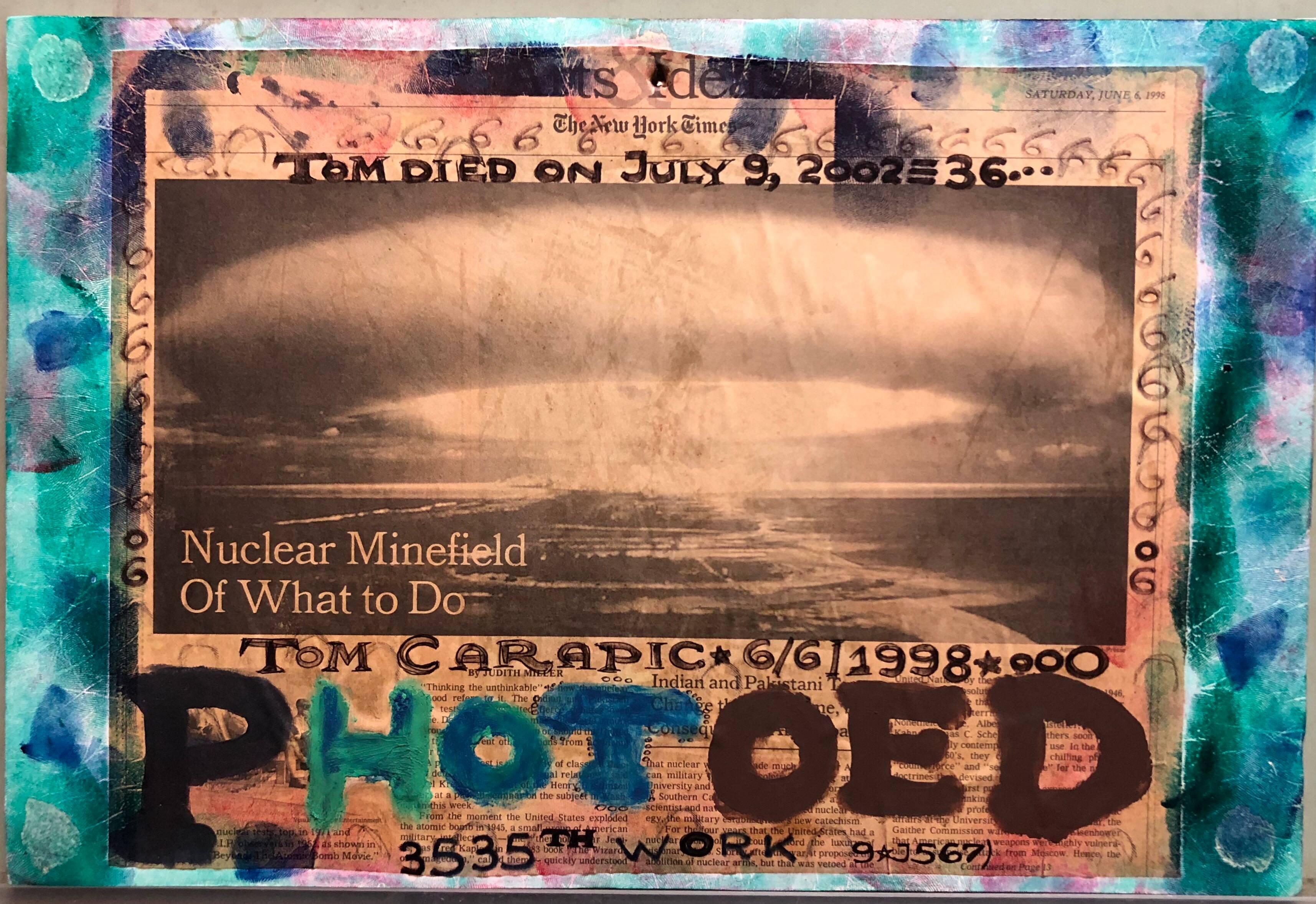 Mixed Media Outsider Arte Visionario Periódico Foto Collage 2 Caras Laminado