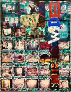 Mixed Media Outsider Arte Visionario Polaroid Foto Collage Pintura 2 caras