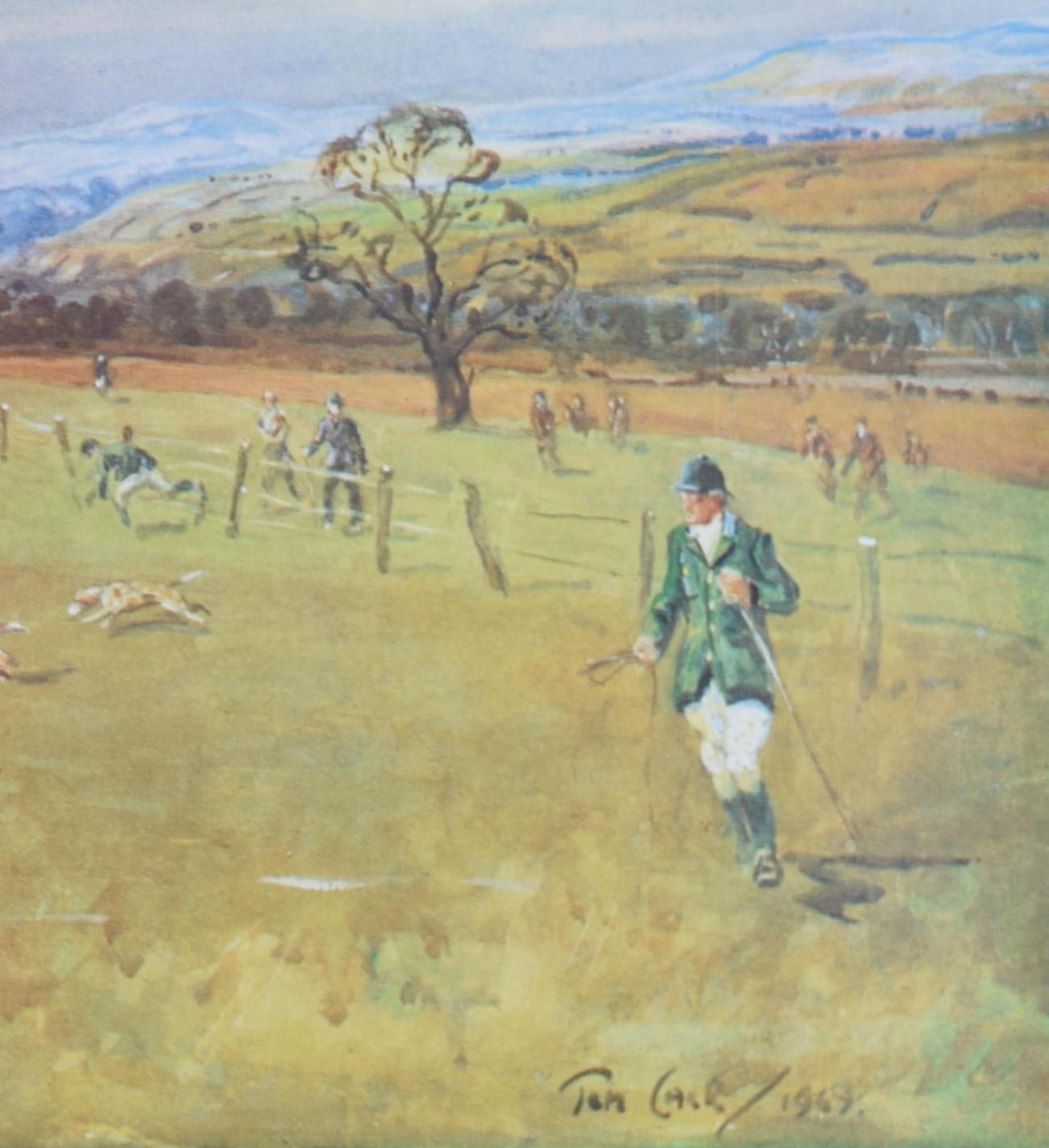 Shropshire Beagles hunting lithograph by Tom Carr For Sale 1