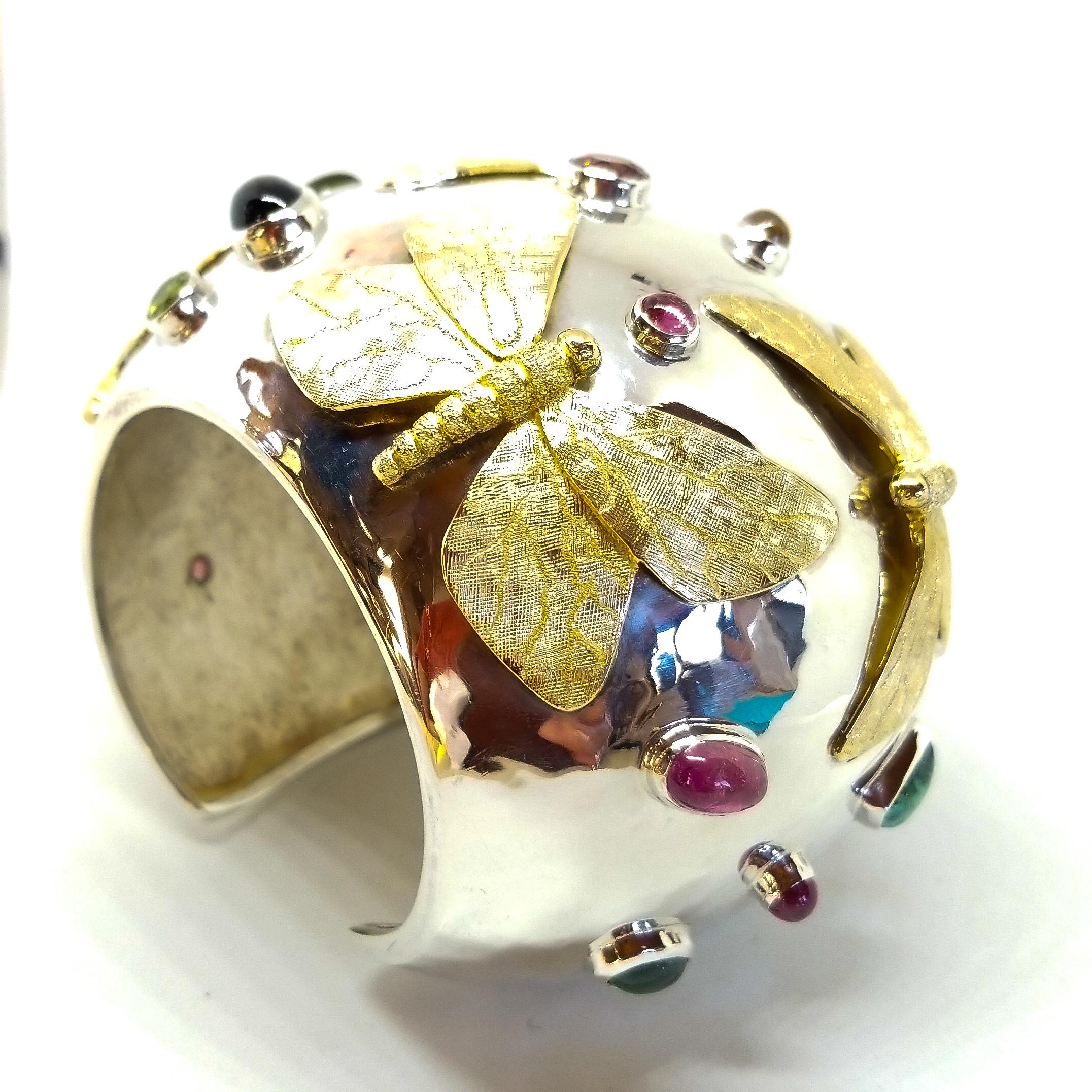 Tom Castor Collection One of a Kind 25 Carat Pink & Green Moth Cuff In New Condition For Sale In Lambertville , NJ