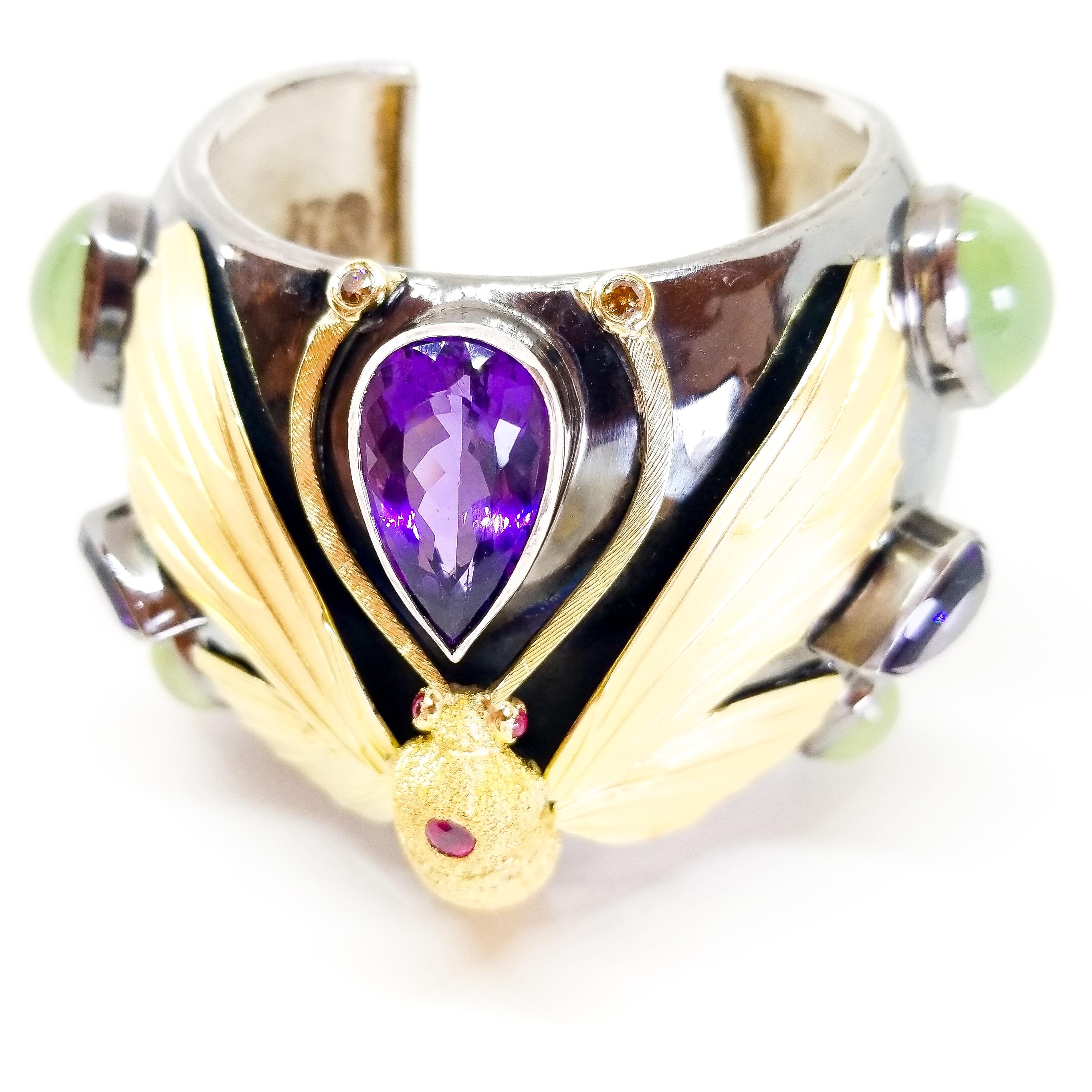 Tom Castor Collection One of a Kind 60+ Carat Award Winning Moth Cuff Bracelet For Sale 1