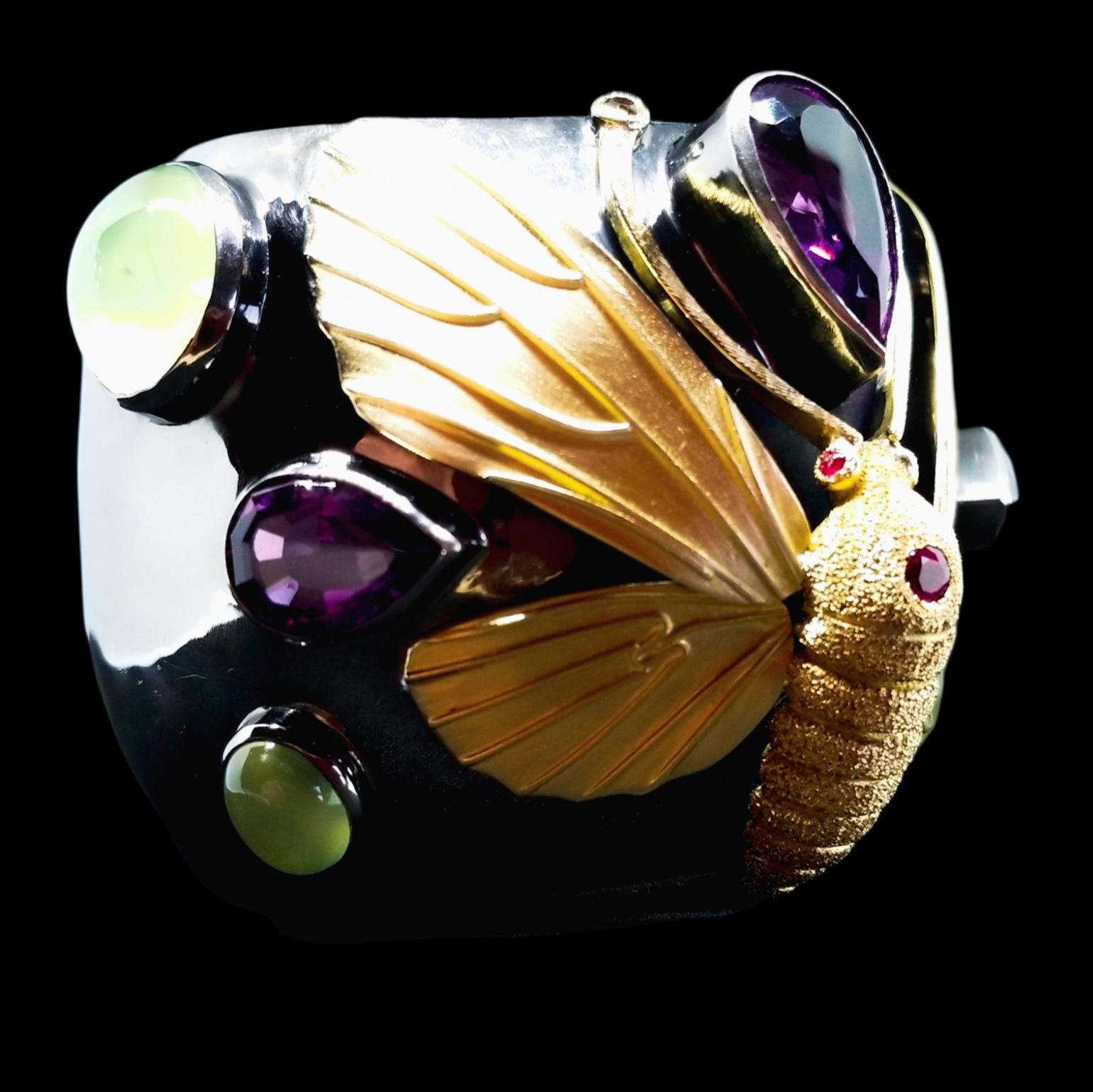 Tom Castor Collection One of a Kind 60+ Carat Award Winning Moth Cuff Bracelet For Sale 7