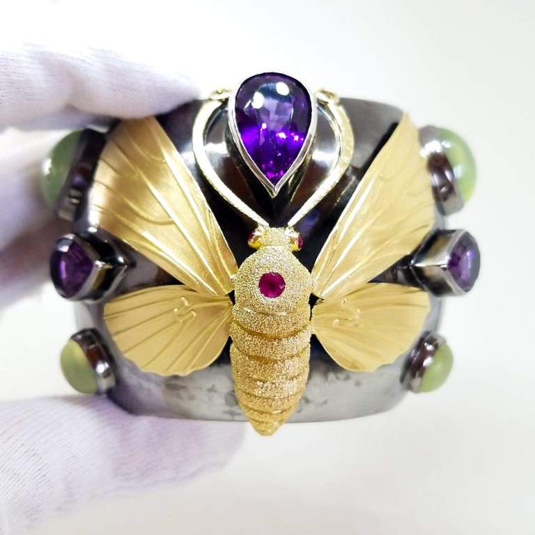 Tom Castor Collection One of a Kind 60+ Carat Award Winning Moth Cuff Bracelet For Sale 1