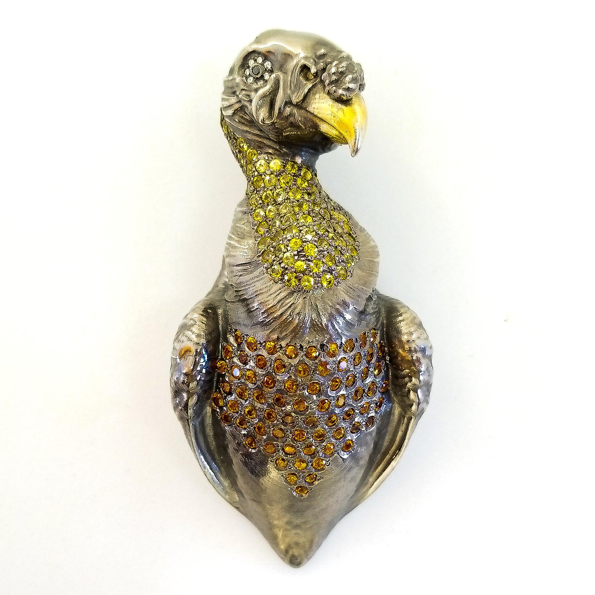  Tom Castor King Condor Bird Pendant Enhancer Diamond Sapphire Silver Vulture For Sale 6