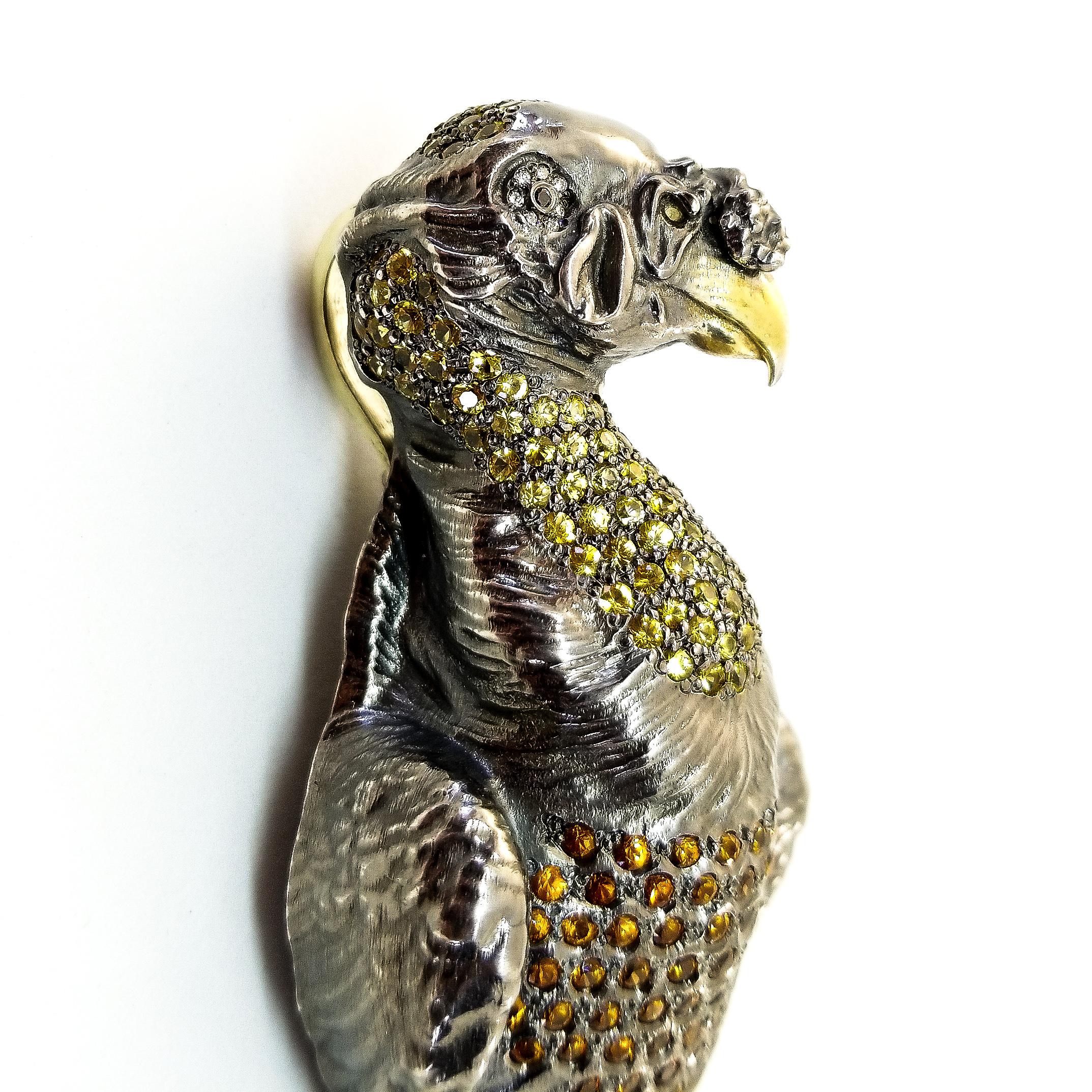 Unique. One of a Kind. Statement Piece.
First Casting.
One of a Kind Collection Piece of High Jewelry  /Objet d'art.
The ultimate extravagant gift for the Collector and Lover of Nature. 
The Tom Castor, Jeweled King Condor / Vulture  Enhancer