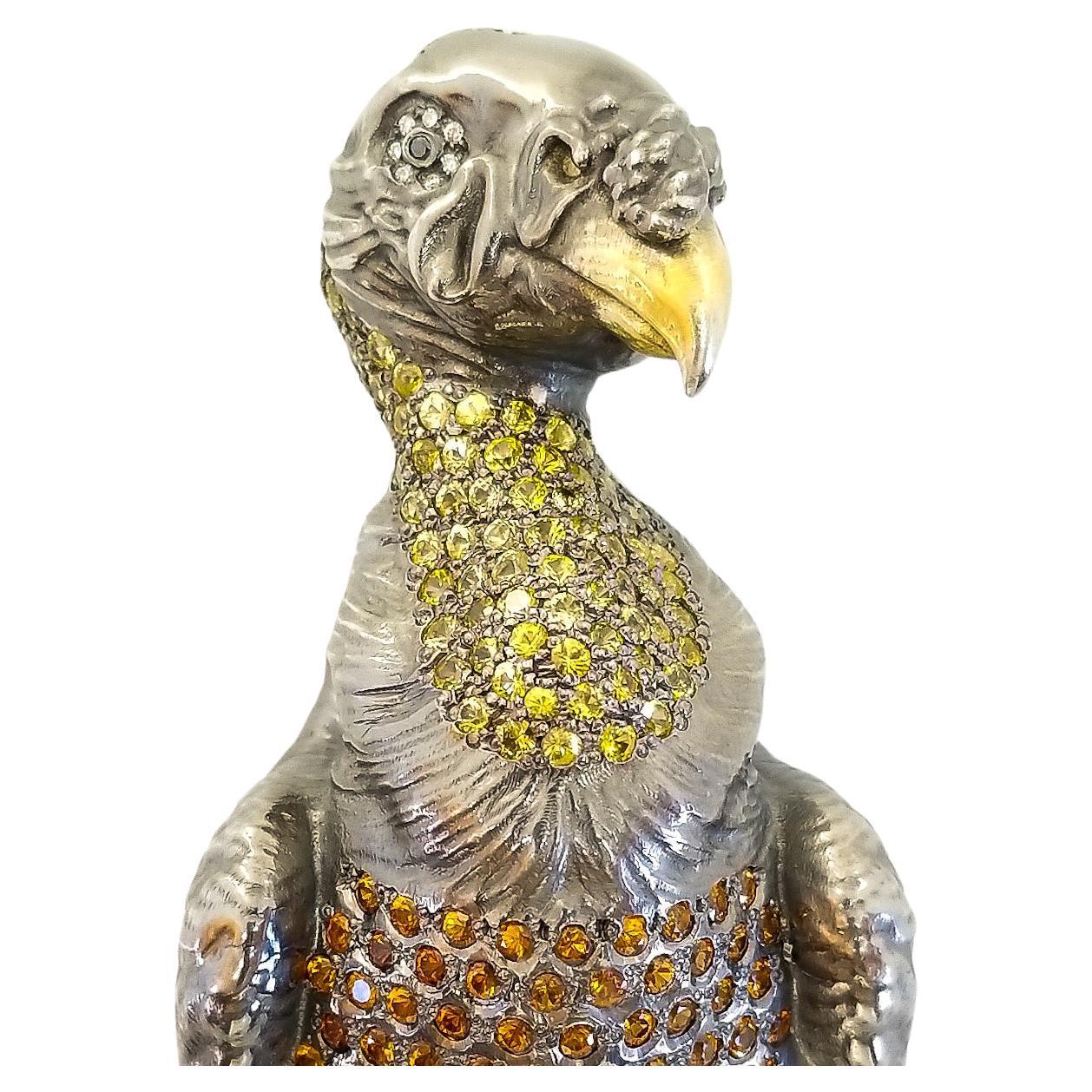  Tom Castor King Condor Bird Pendant Enhancer Diamond Sapphire Silver Vulture For Sale