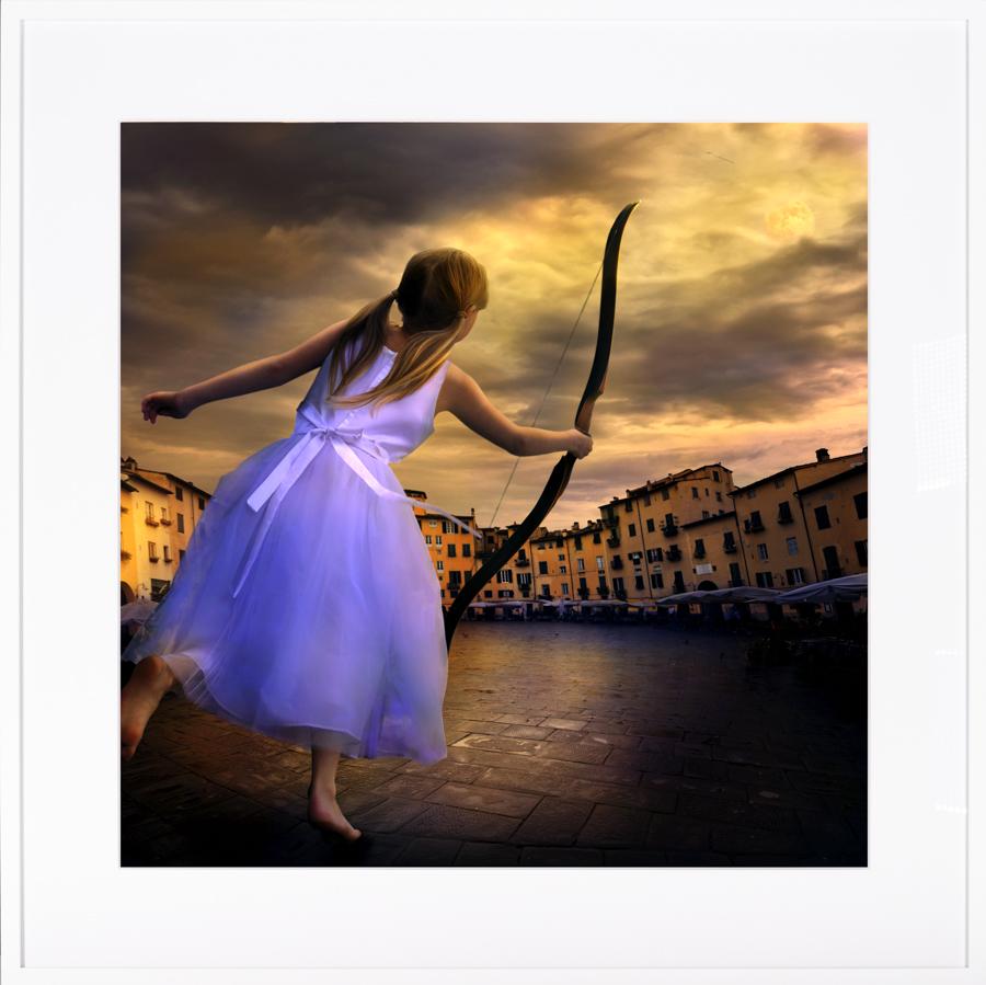 Tom Chambers Color Photograph - "Lucca Luna" Contemporary Narrative Figurative Cityscape Framed Photograph