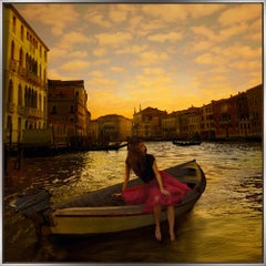 "Morning on the Grand Canal" Sunset Photograph of Figure in Canal Boat