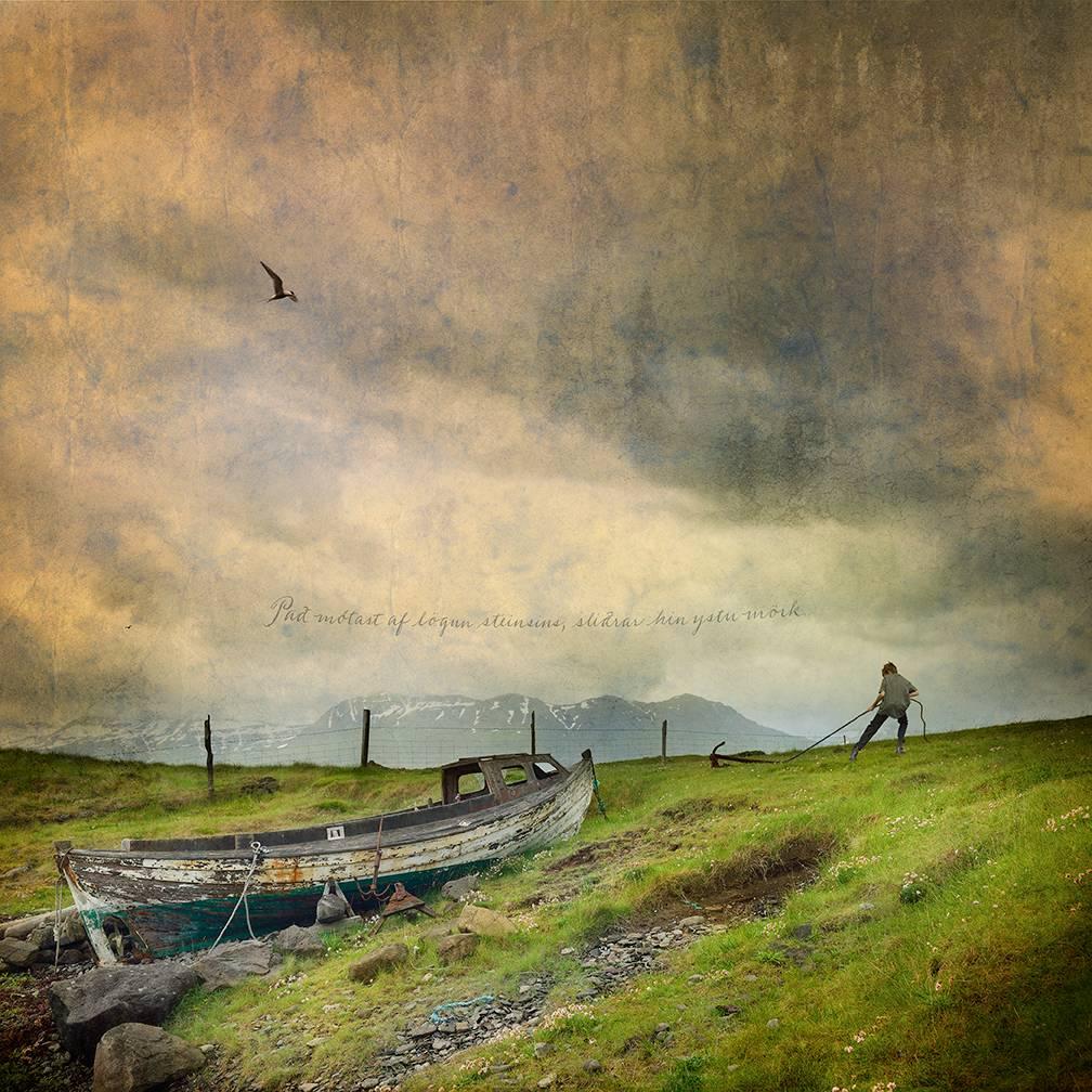Tom Chambers Color Photograph - Pulling Anchor-framed 30 x 30 inch color photograph montage