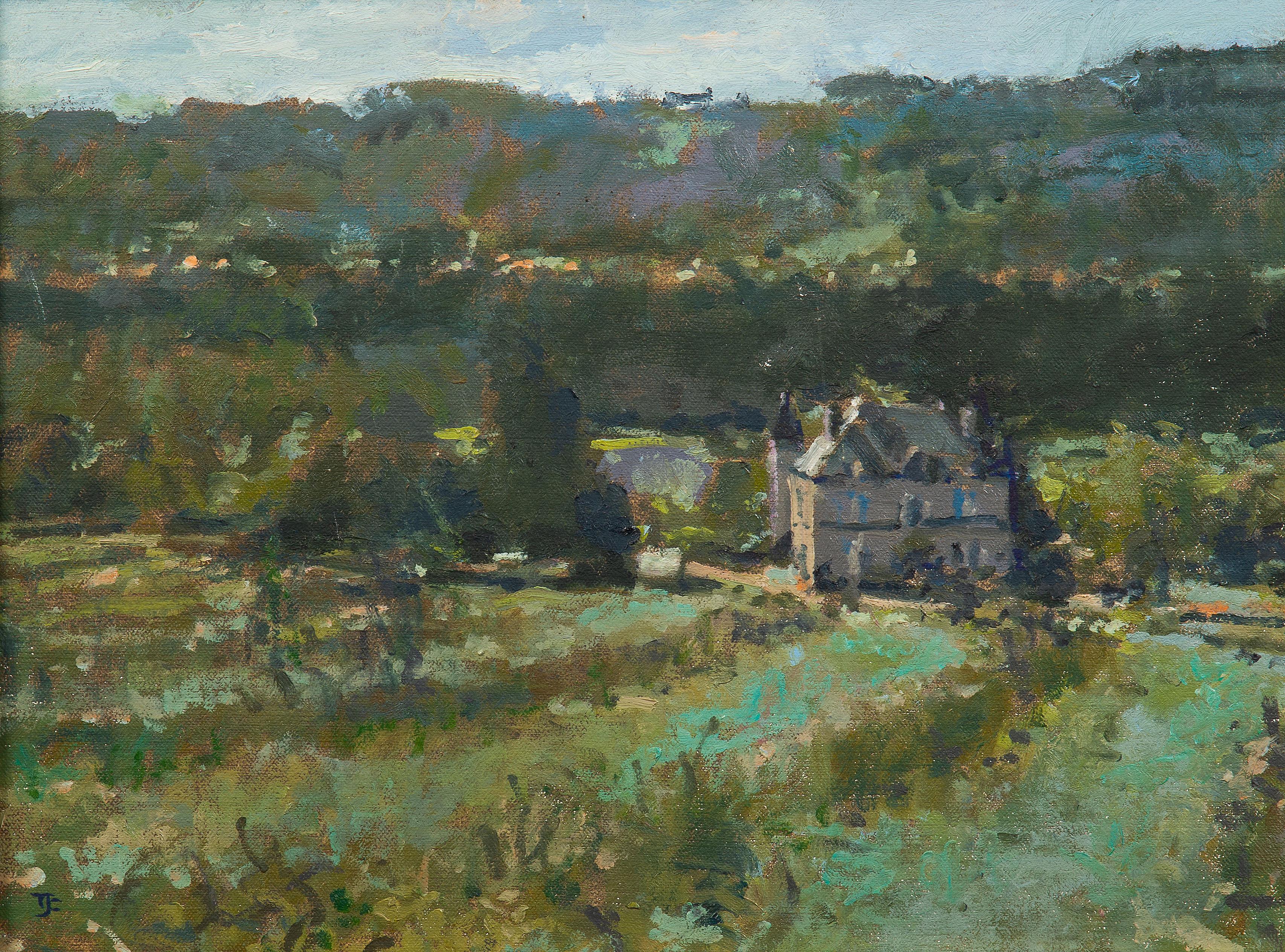 Eine englische Landschaft mit einem Landhaus – Painting von Tom Coates