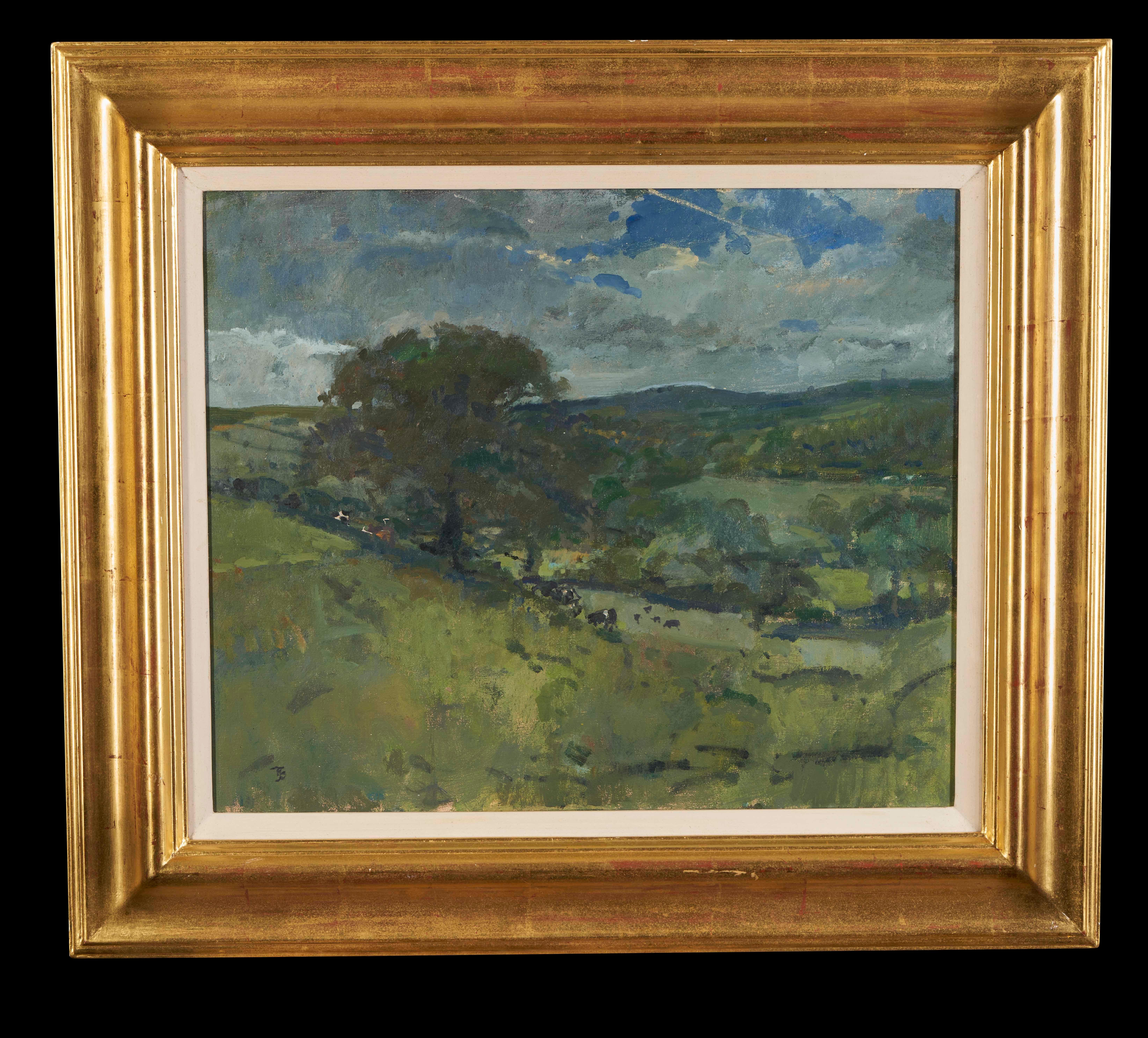 Landscape Painting de Tom Coates - Pastoreo de ganado en un paisaje extensivo