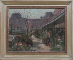 Original French impressionist oil painting Paris Flower Market by Tom Coates