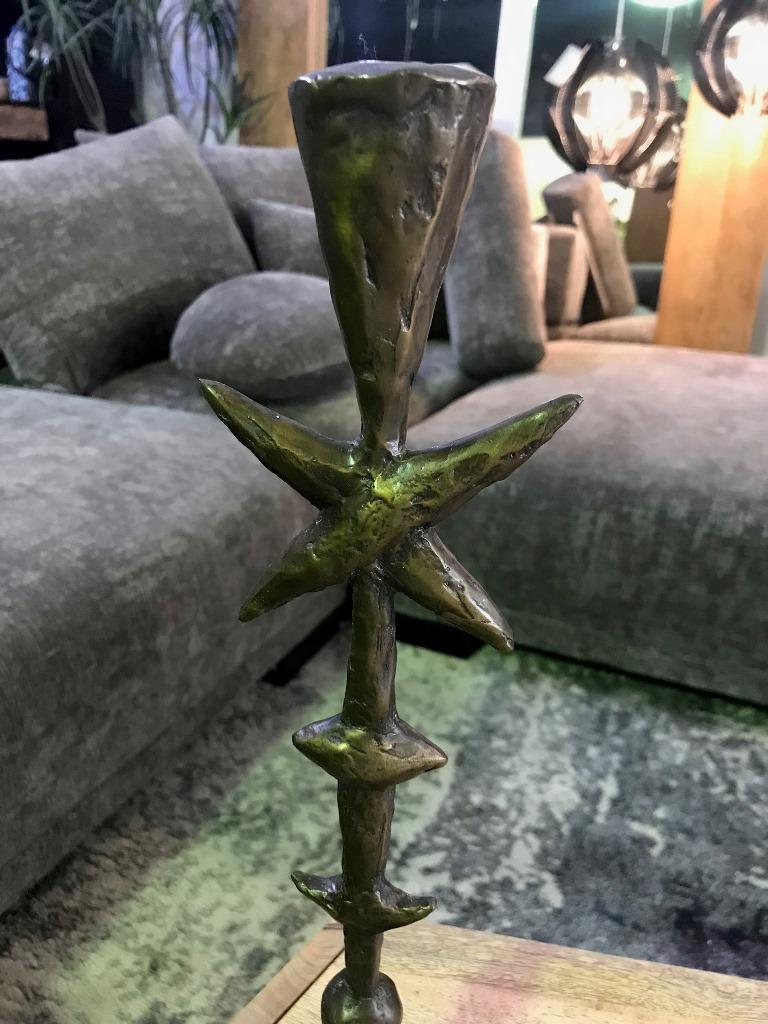 Modern Tom Corbin Signed Bronze Natural Patina TOTEM Candlestick Sculpture
