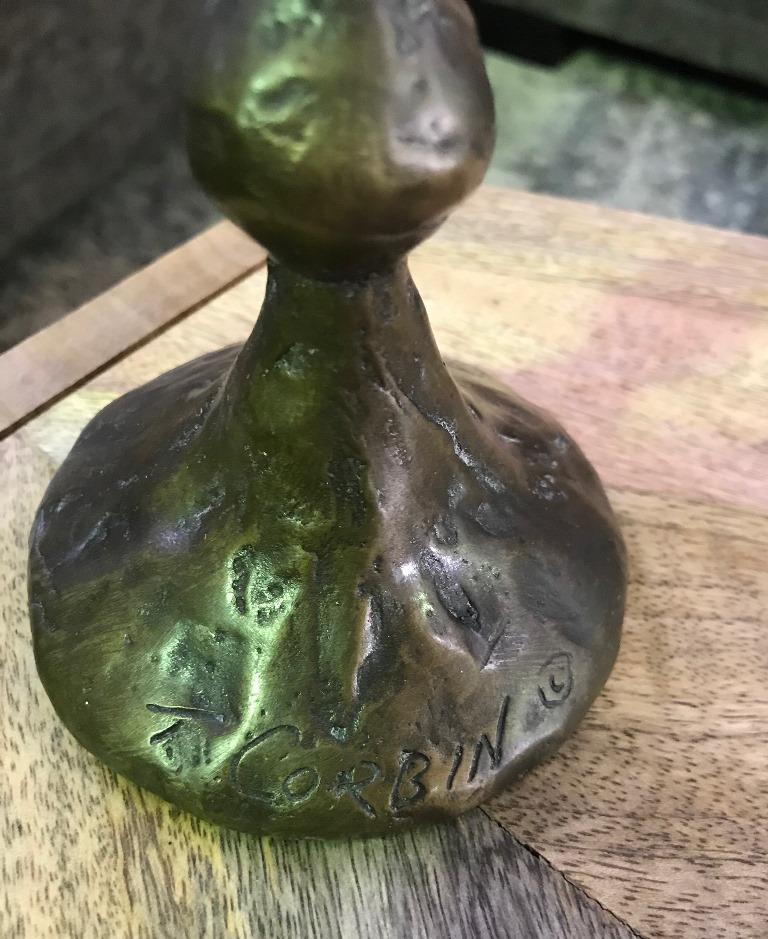 American Tom Corbin Signed Bronze Natural Patina TOTEM Candlestick Sculpture
