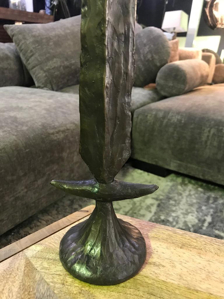 Tom Corbin Signed Bronze Natural Patina Totem Candlestick Sculpture In Good Condition In Studio City, CA