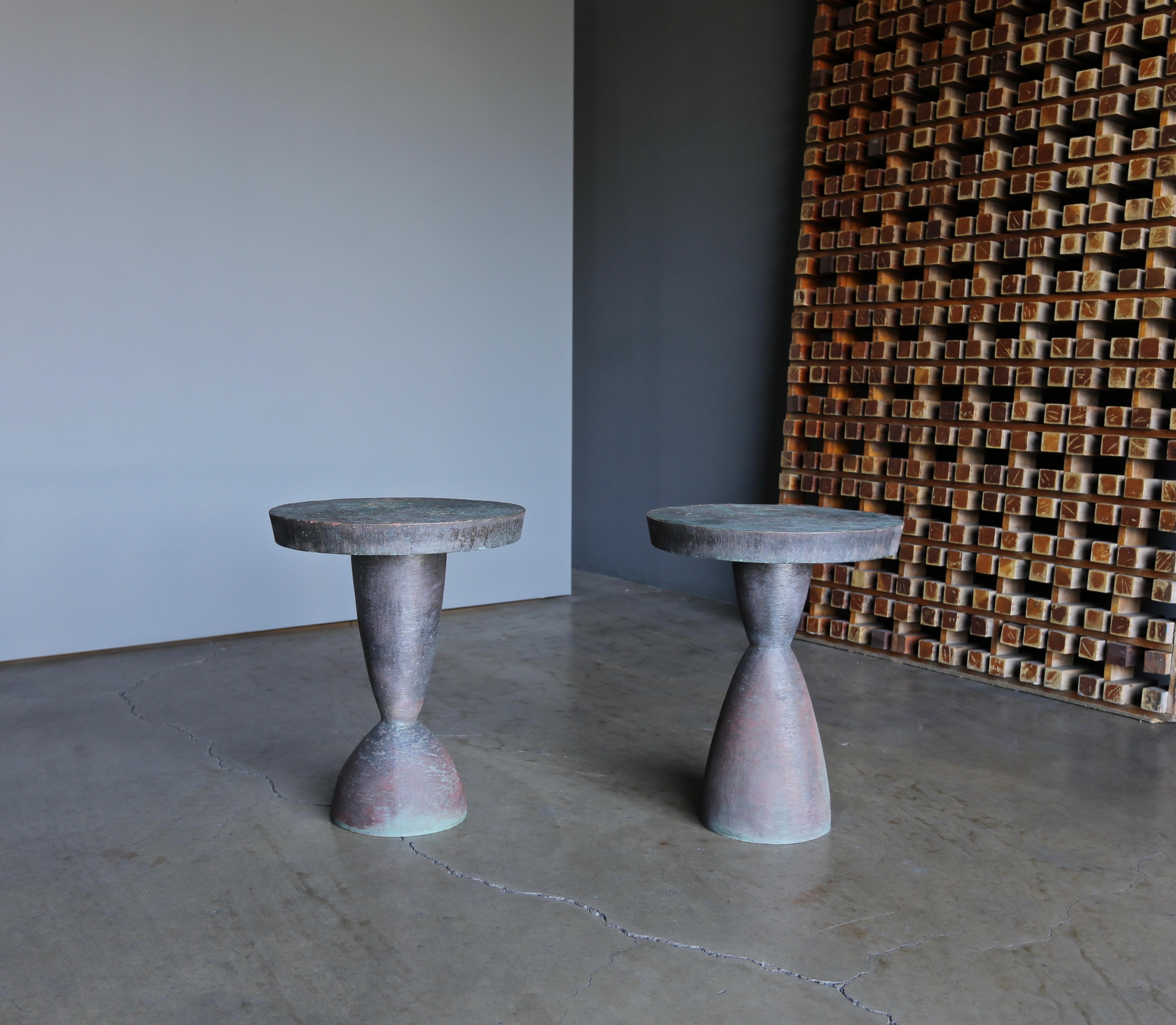 Tom Corbin pair of bronze Alexandra I & Alexandra II occasional tables. Each table is signed 