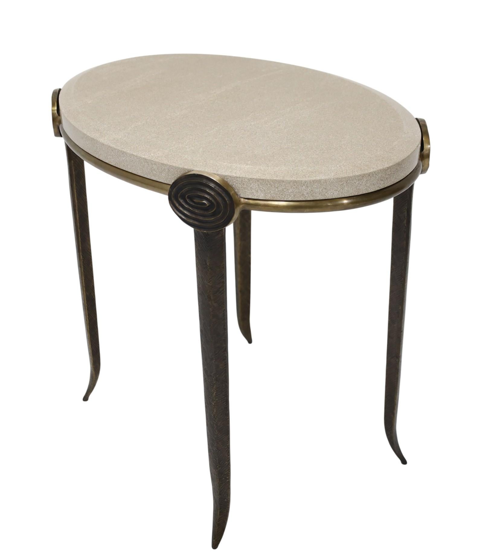 Modern Tom Corbin Bronze and Marble Medallion Side Table For Sale