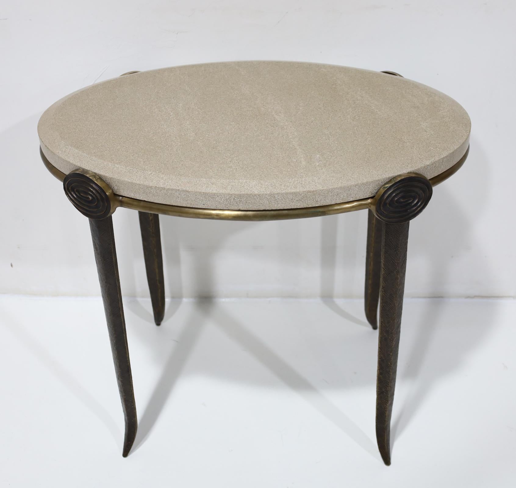 Tom Corbin Bronze and Marble Medallion Side Table For Sale 1