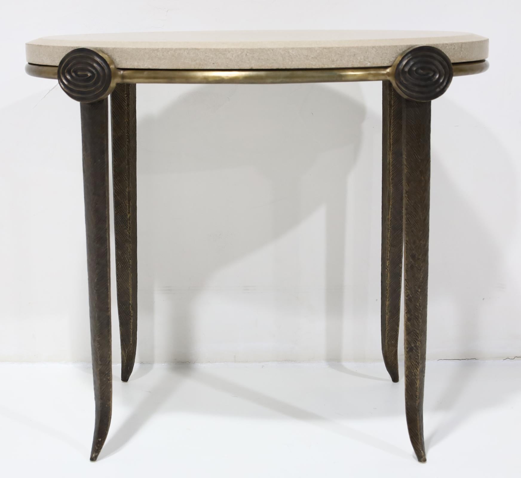 Tom Corbin Bronze and Marble Medallion Side Table For Sale 2