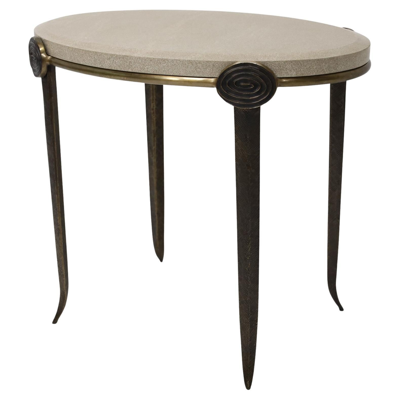 Tom Corbin Bronze and Marble Medallion Side Table For Sale