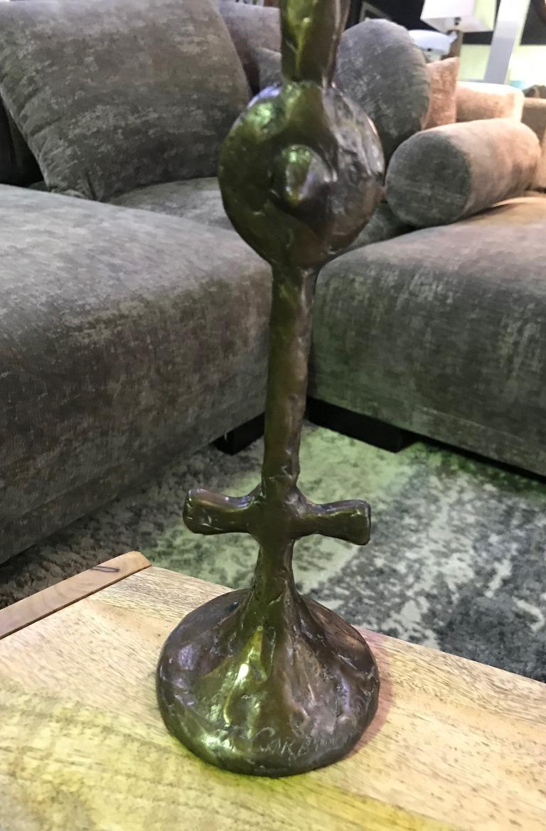 Modern Tom Corbin Signed Bronze Natural Patina TOTEM Candlestick Sculpture