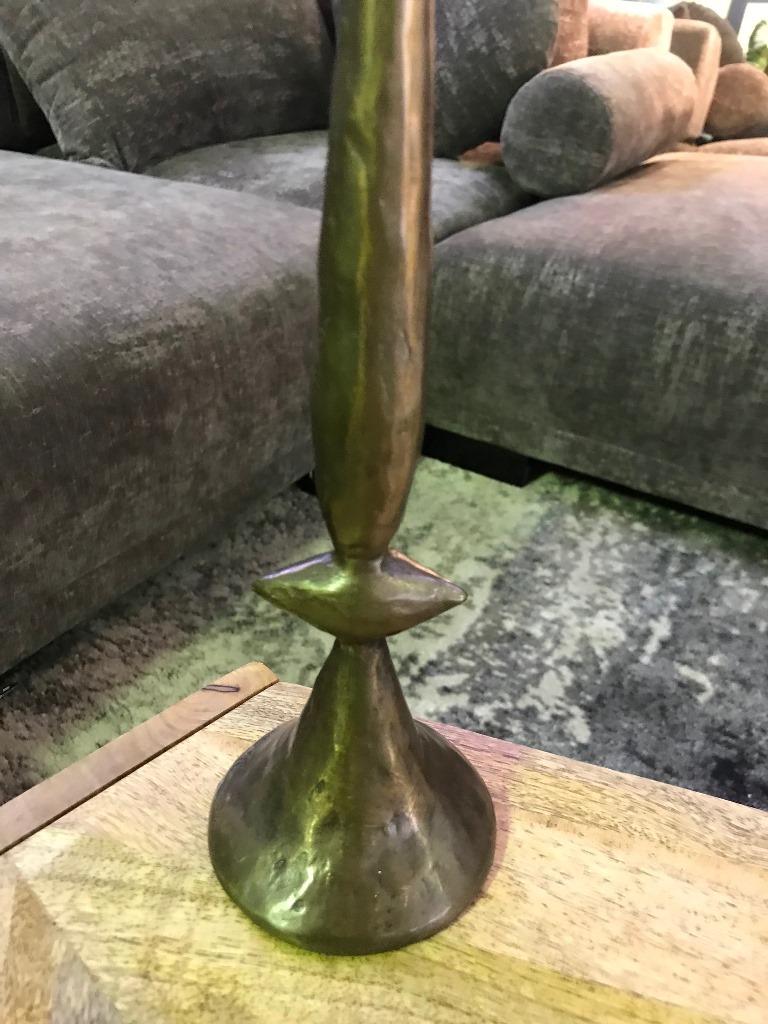 Tom Corbin Modern Signed Bronze Natural Patina TOTEM Candlestick Sculpture In Good Condition In Studio City, CA