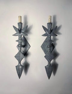 Tom Corbin Post Modern Bronze Totem Sconces