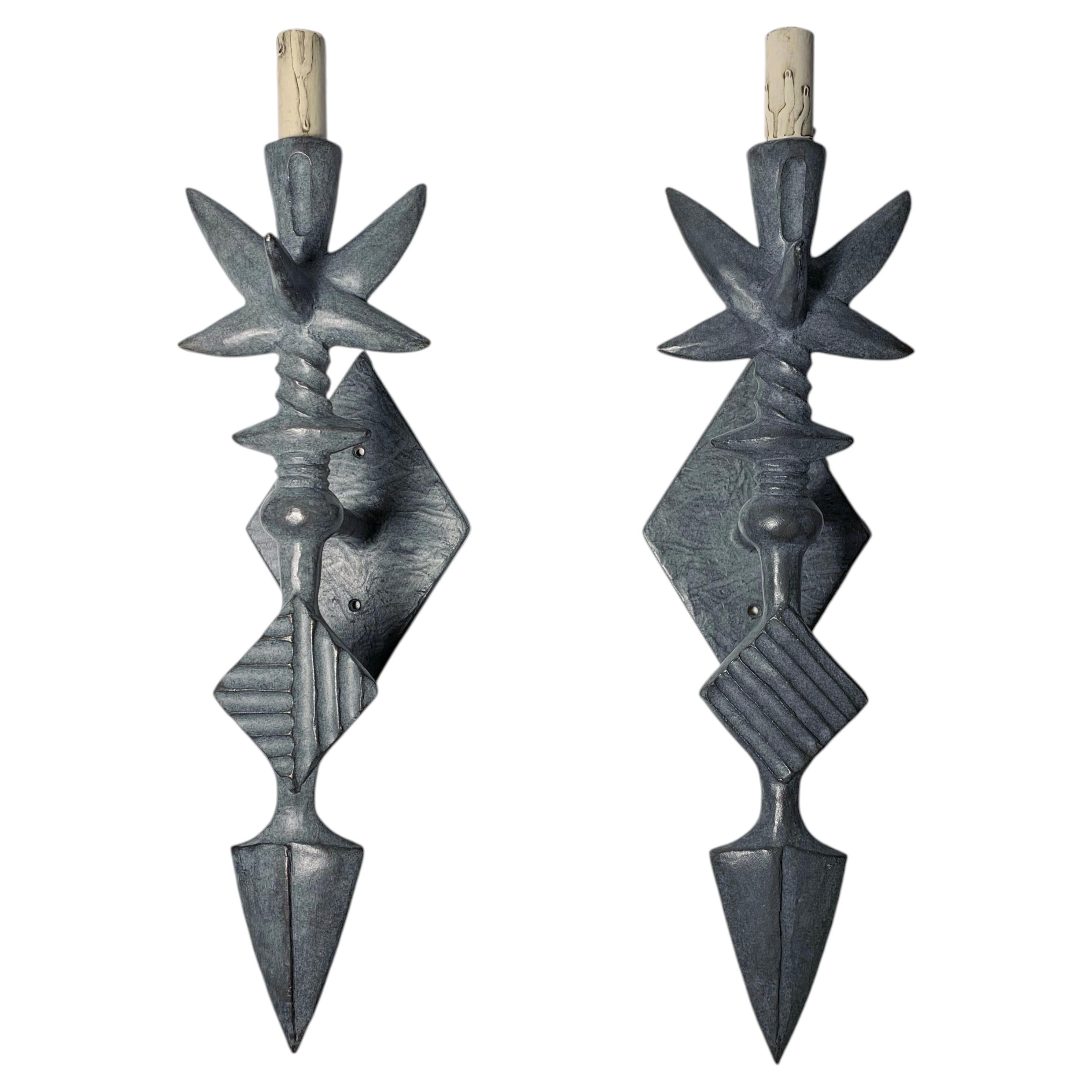 Tom Corbin Post Modern Bronze Totem Sconces For Sale