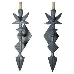 Tom Corbin Post Modern Bronze Totem Sconces
