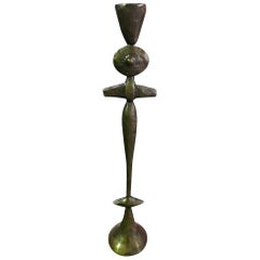 Tom Corbin Signed Bronze Natural Patina TOTEM Candlestick Sculpture