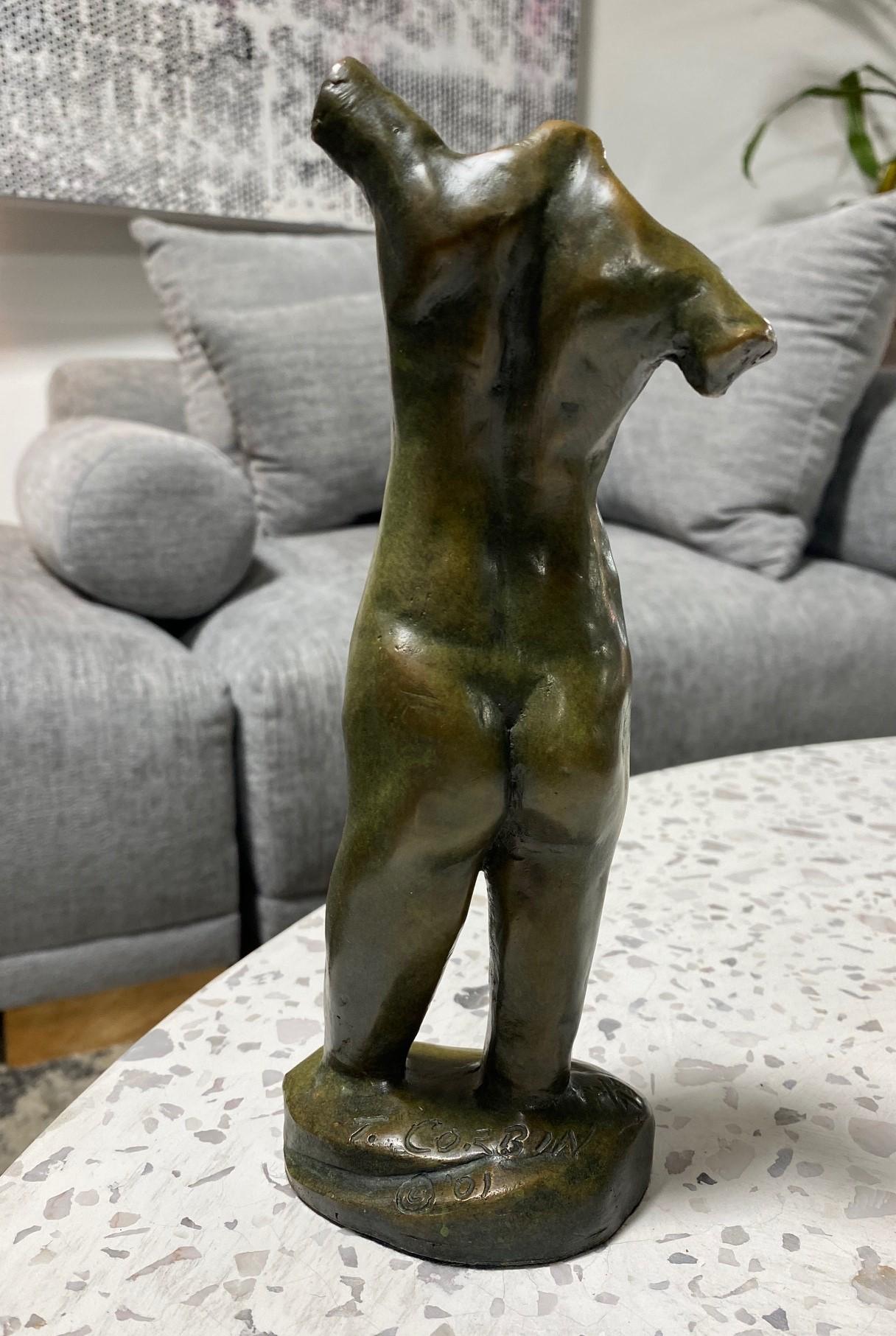 Modern Tom Corbin Signed Limited Edition Bronze Nude Female Reaching Torso Sculpture For Sale