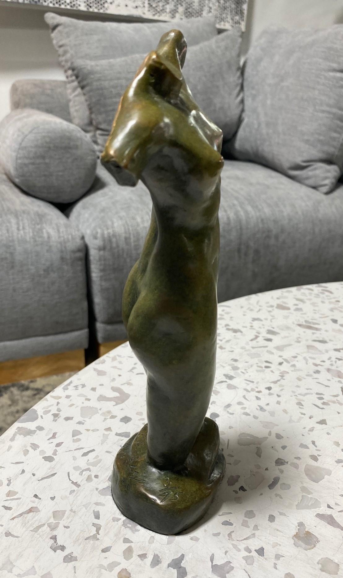 American Tom Corbin Signed Limited Edition Bronze Nude Female Reaching Torso Sculpture For Sale