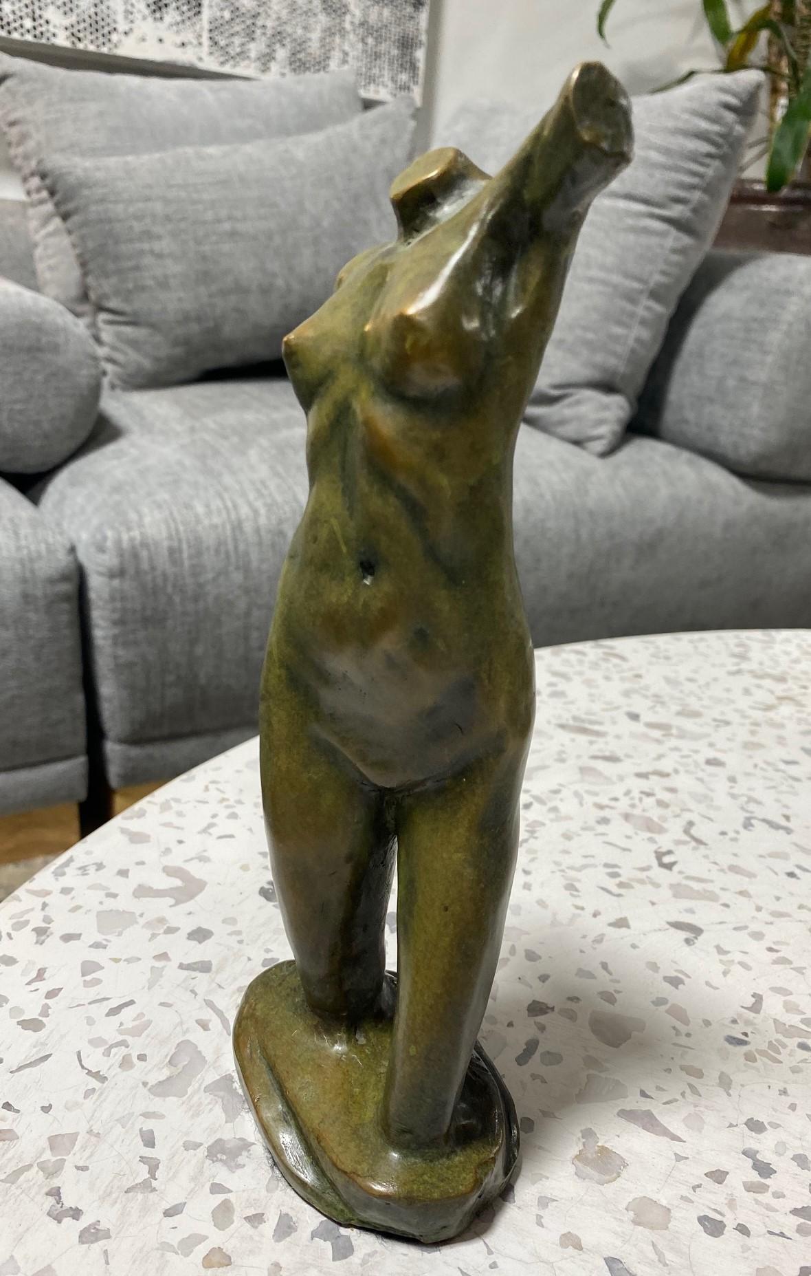 Contemporary Tom Corbin Signed Limited Edition Bronze Nude Female Reaching Torso Sculpture For Sale