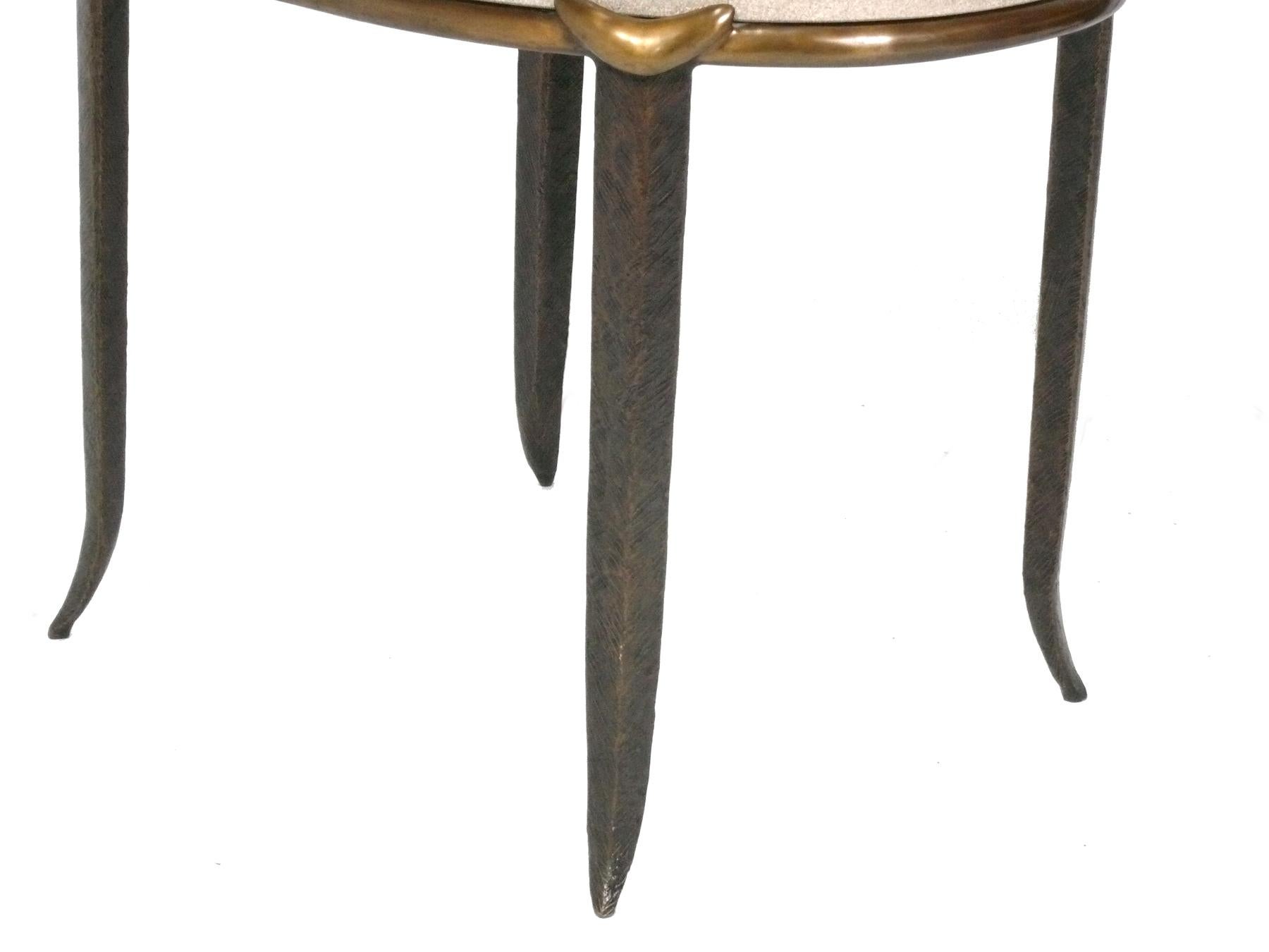 Mid-Century Modern Tom Corbin Solid Bronze and Marble End Tables or Night Stands For Sale