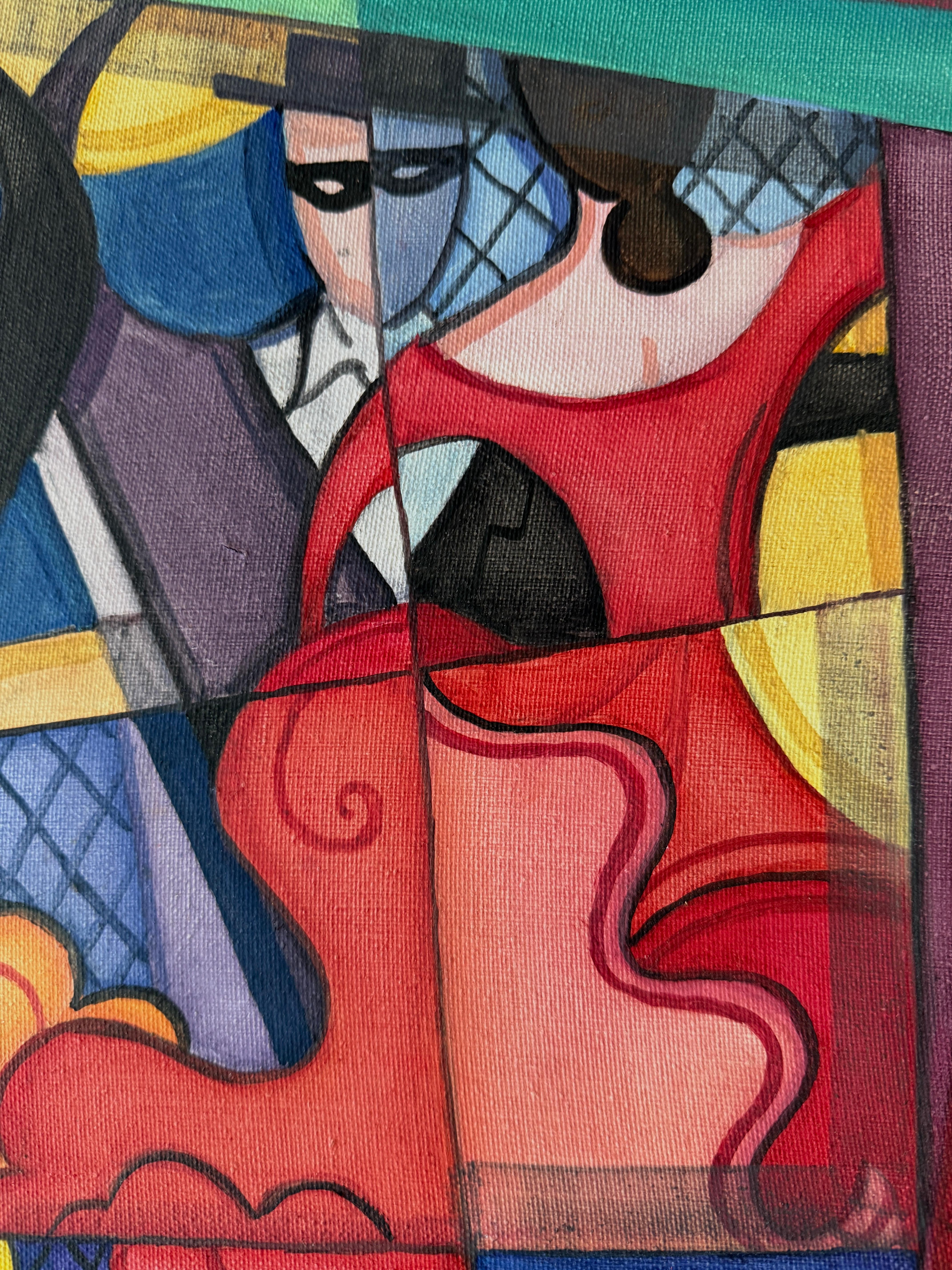 Bailaores flamencos spanische Tänzer Acryl auf Leinwand Gemälde (Kubismus), Painting, von Tom Cowsert