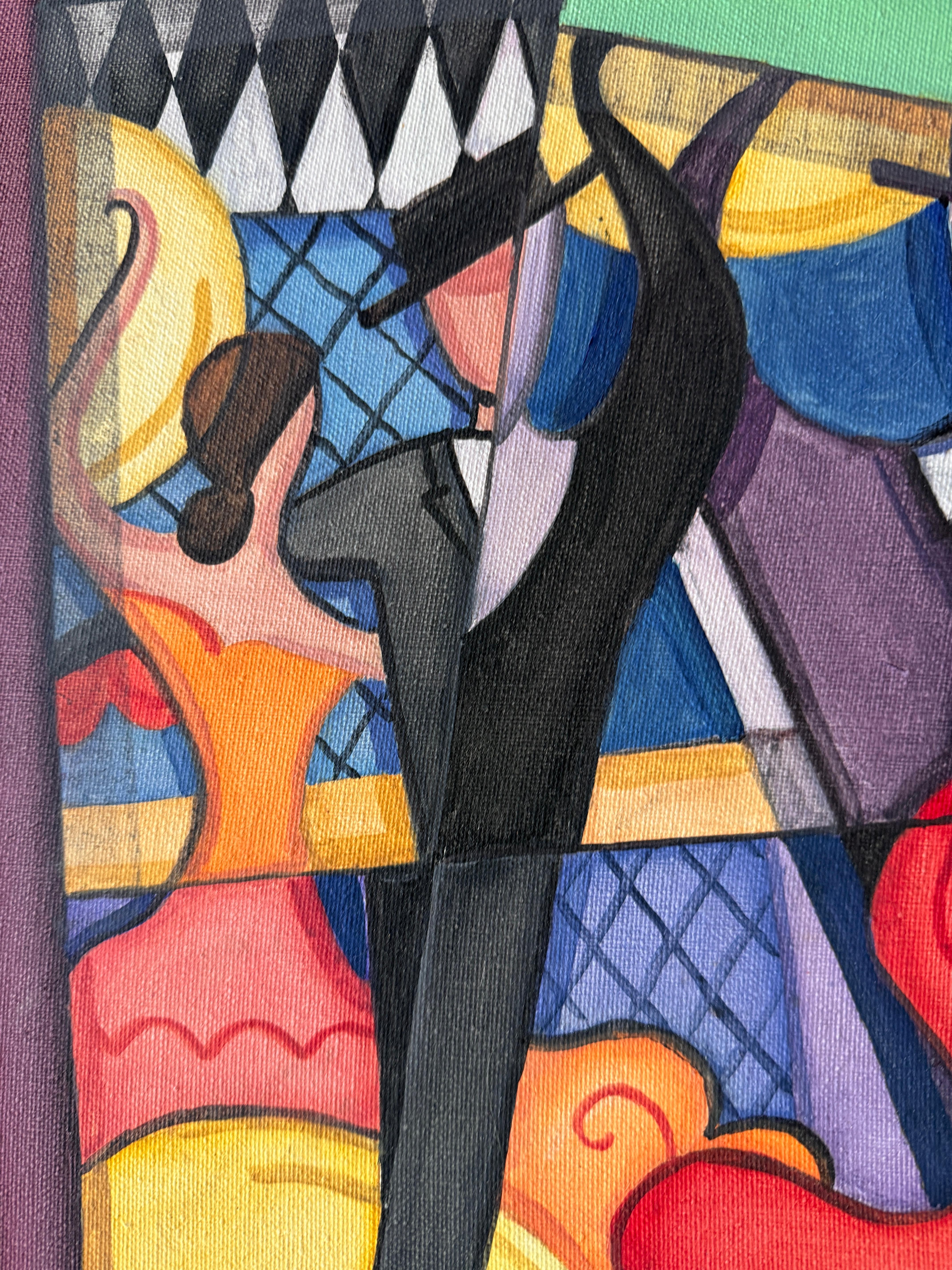 Bailaores flamencos spanische Tänzer Acryl auf Leinwand Gemälde (Pink), Figurative Painting, von Tom Cowsert