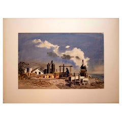 Vintage Tom Craig Signed Along the Waterfront Signed Watercolor Painting