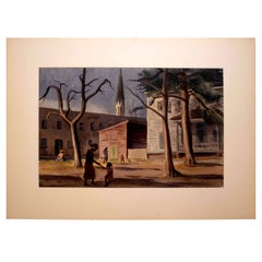 Vintage Tom Craig Views of Savannah Park on Perry Street Watercolor Painting