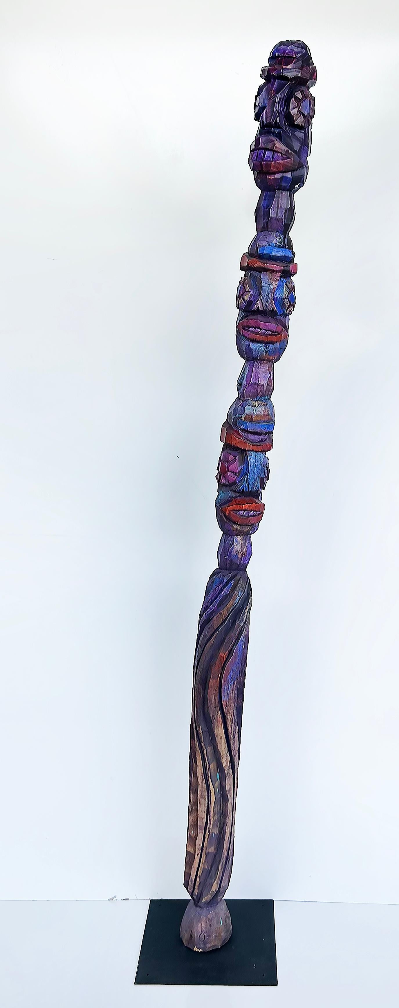 Tom Cramer Primitive American Folk Art Carved Figural Totem Skulptur 1994 (20. Jahrhundert) im Angebot