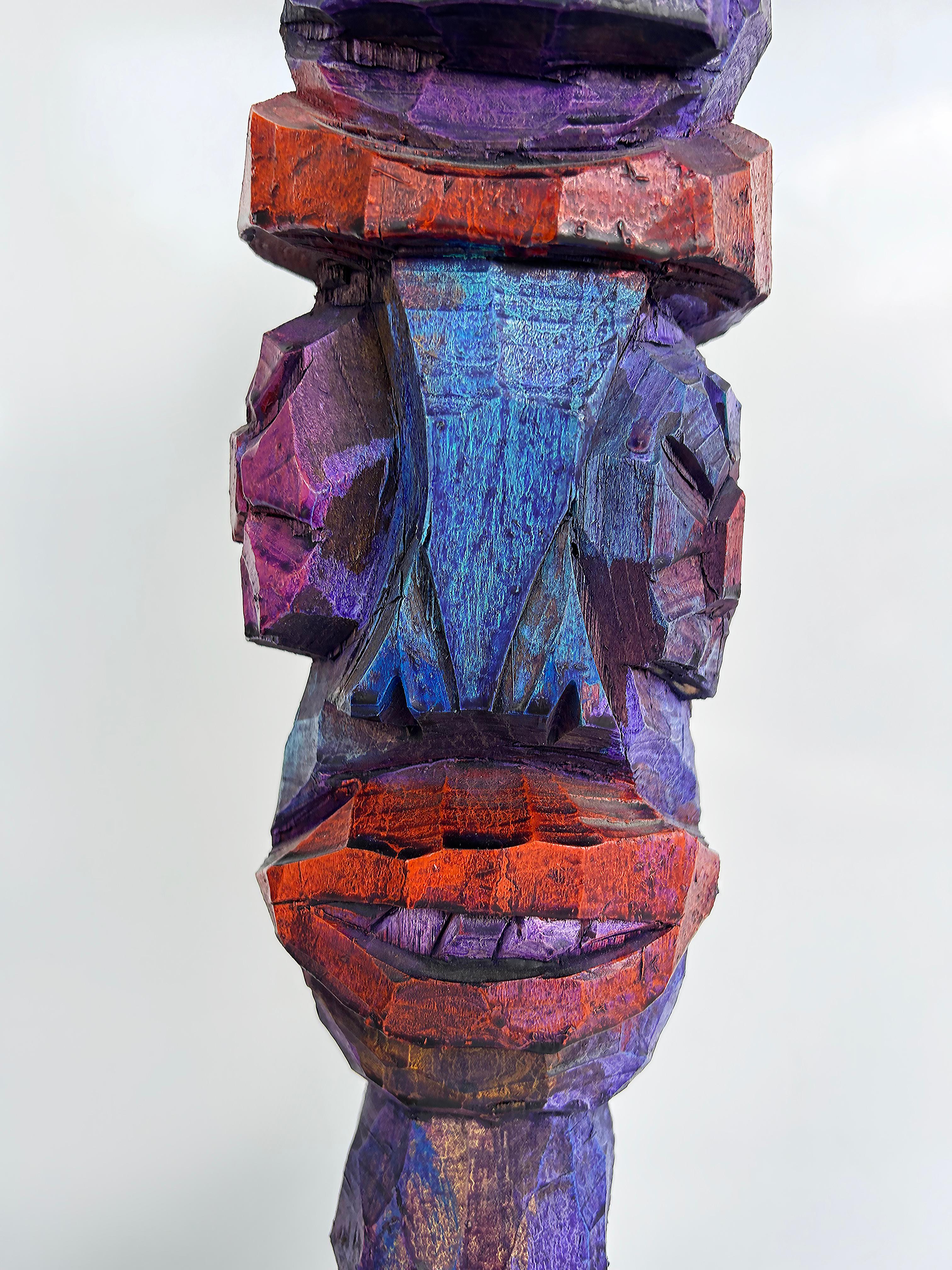 20ième siècle Tom Cramer Primitive American Folk Art Carved Figural Totem Sculpture 1994 en vente