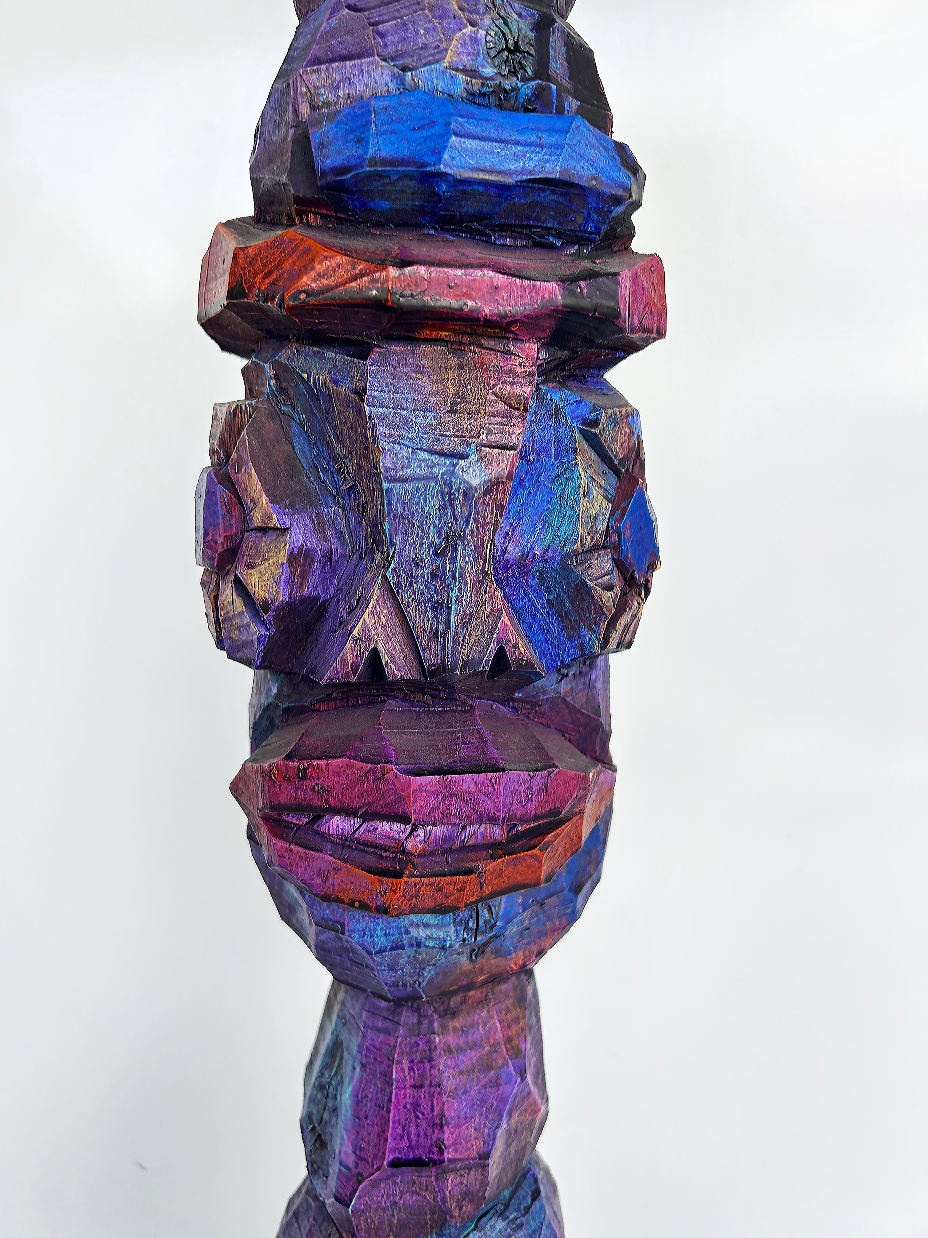 Tom Cramer Primitive American Folk Art Carved Figural Totem Sculpture 1994 For Sale 2
