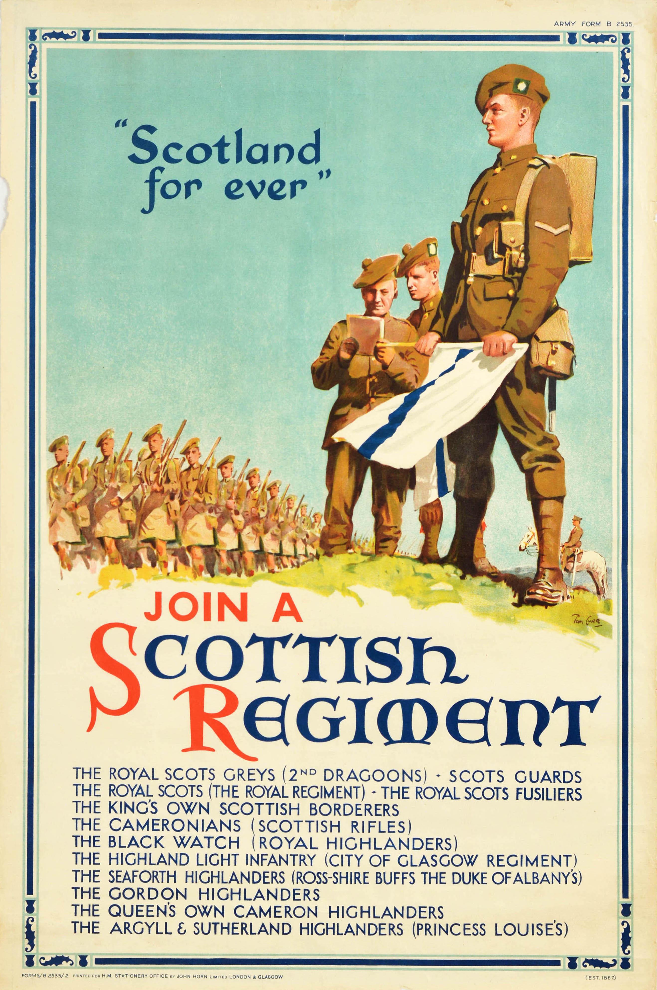 Tom Curr Print - Original Vintage Military Army Poster Join A Scottish Regiment Scotland For Ever