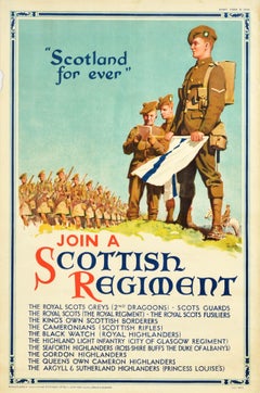 Original Vintage Military Army Poster Join A Scottish Regiment Scotland For Ever