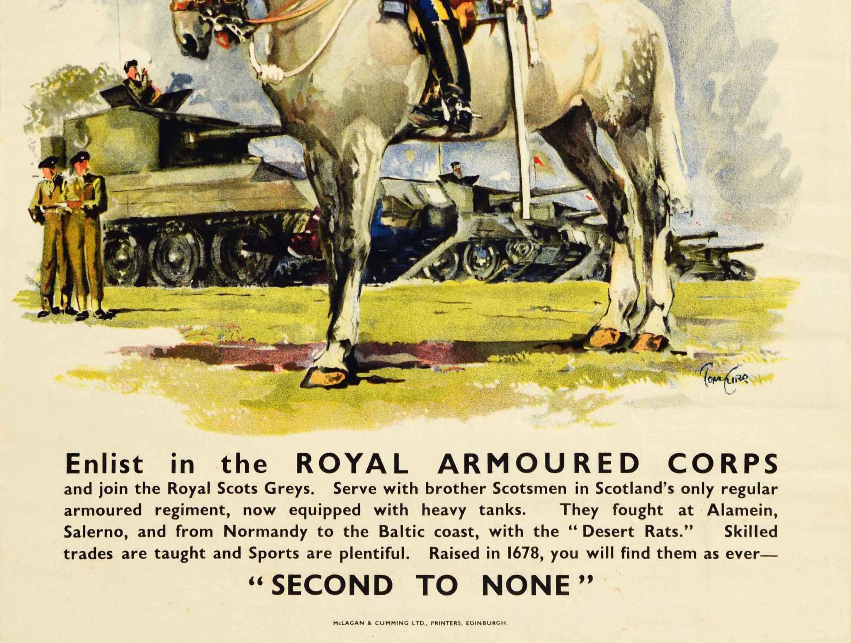 Original-Vintage-Militärplakat Royal Scots Grau, Schottland für Ever Armoured C. (Beige), Print, von Tom Curr