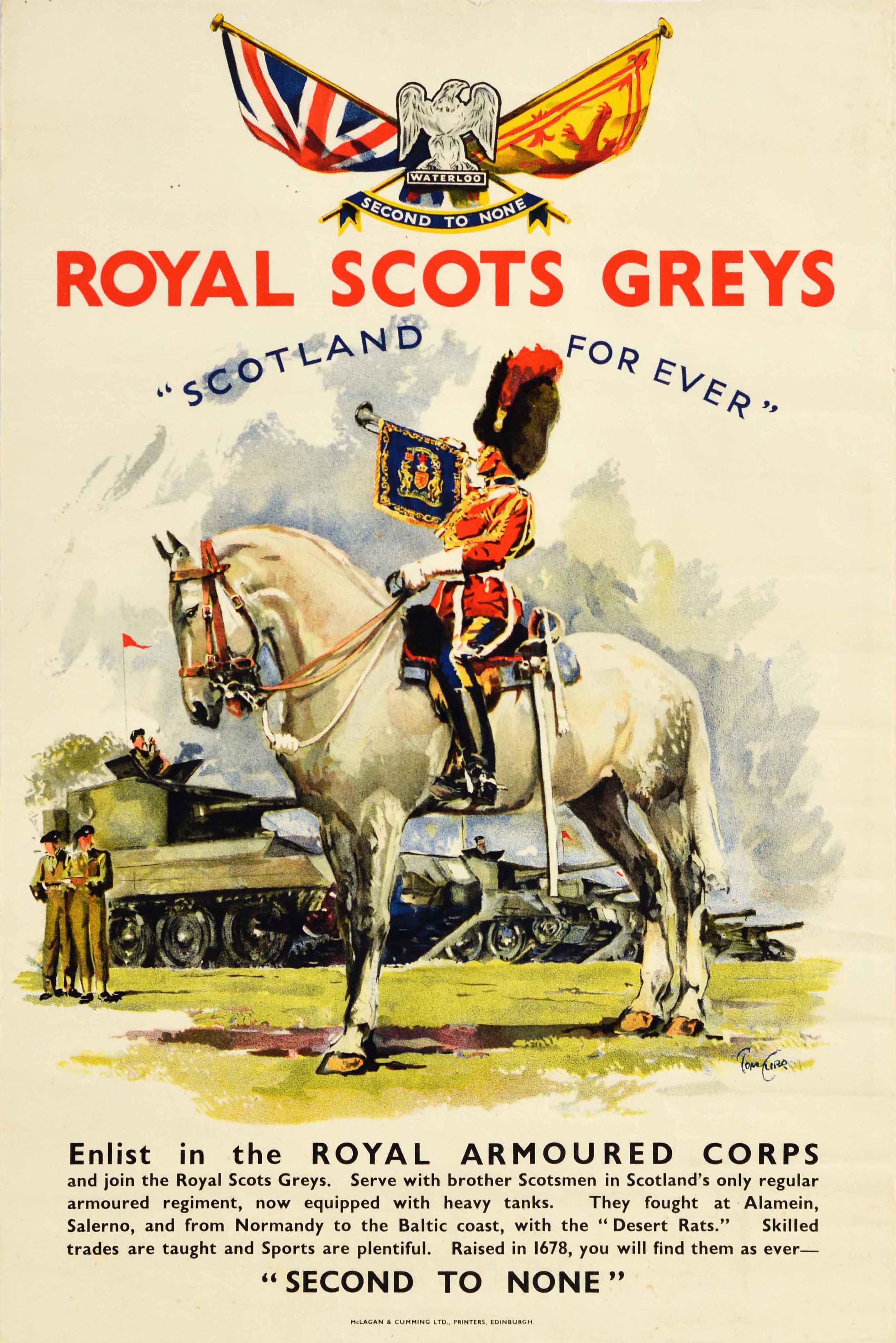 Tom Curr Print - Original Vintage Military Poster Royal Scots Greys Scotland For Ever Armoured C.