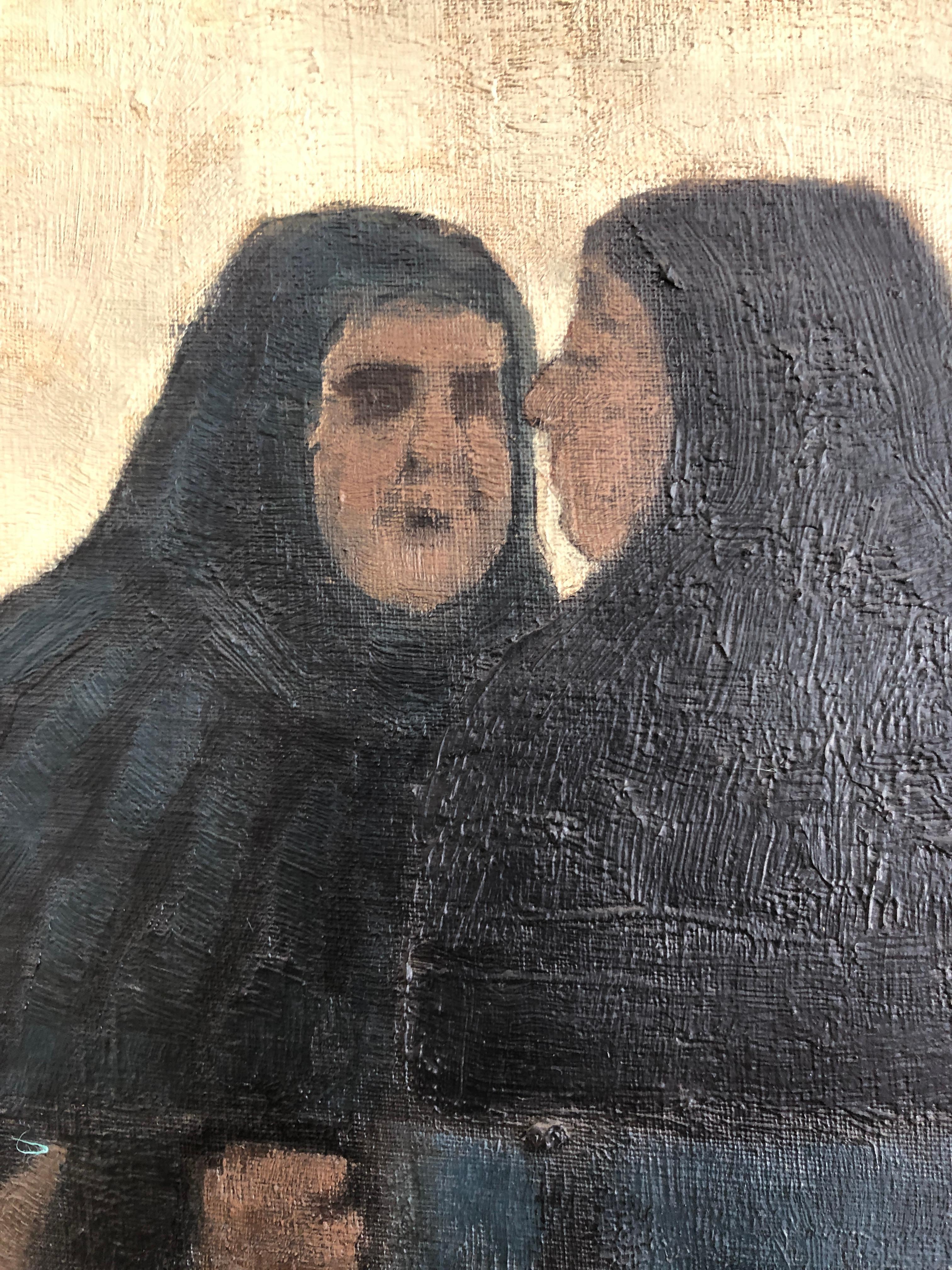 Gossip - Landscape Painting Grigio di Tom Davies