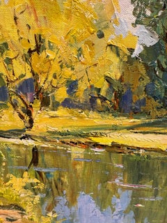 Am Bach: Impressionistische Impasto-Landschaft, zeitgenössisch, gerahmt