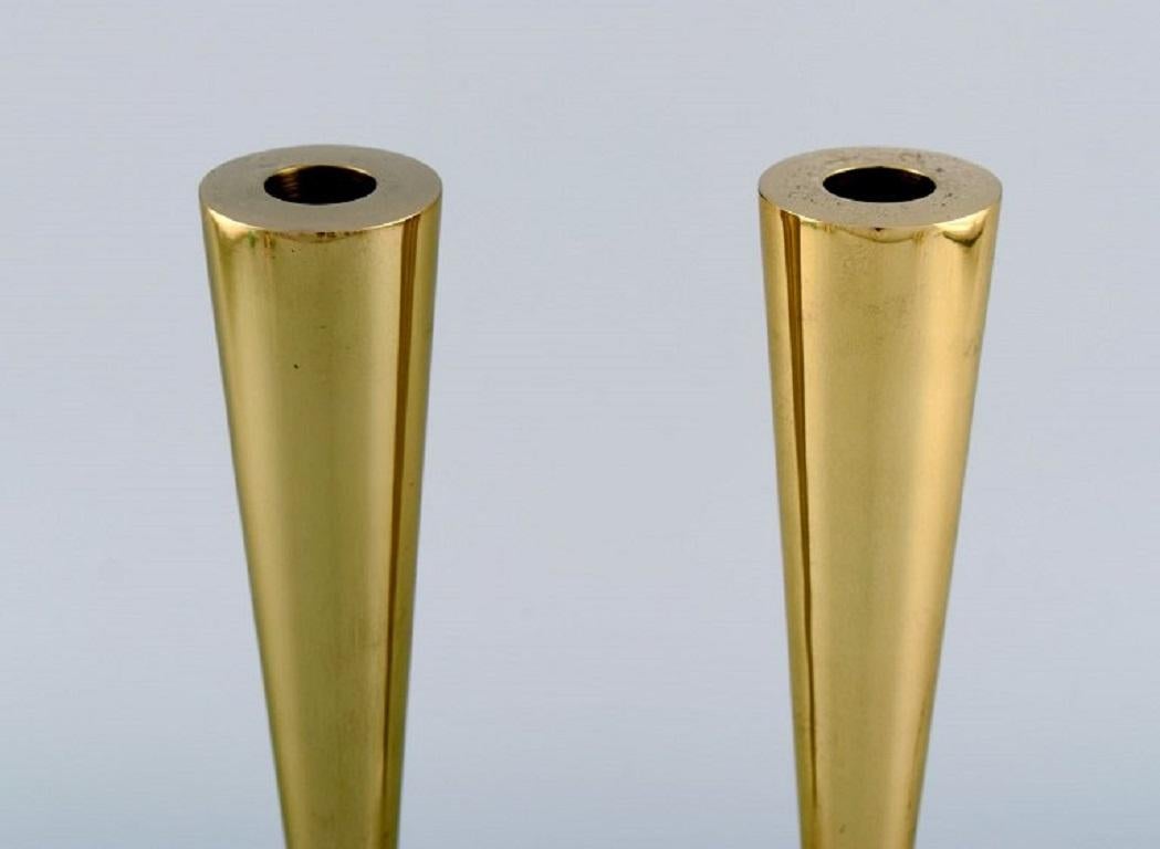 English Tom Dixon, British Designer, a Pair of Candlesticks in Brass and Marble For Sale